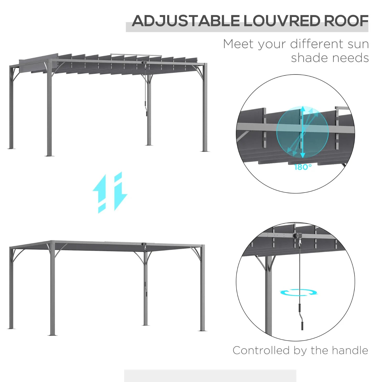 Large Metal Pergola with Retractable Roof 4 x 3m Outdoor Louvered Gazebo Grey - Home and Garden Furniture Shop - rustic - furniture