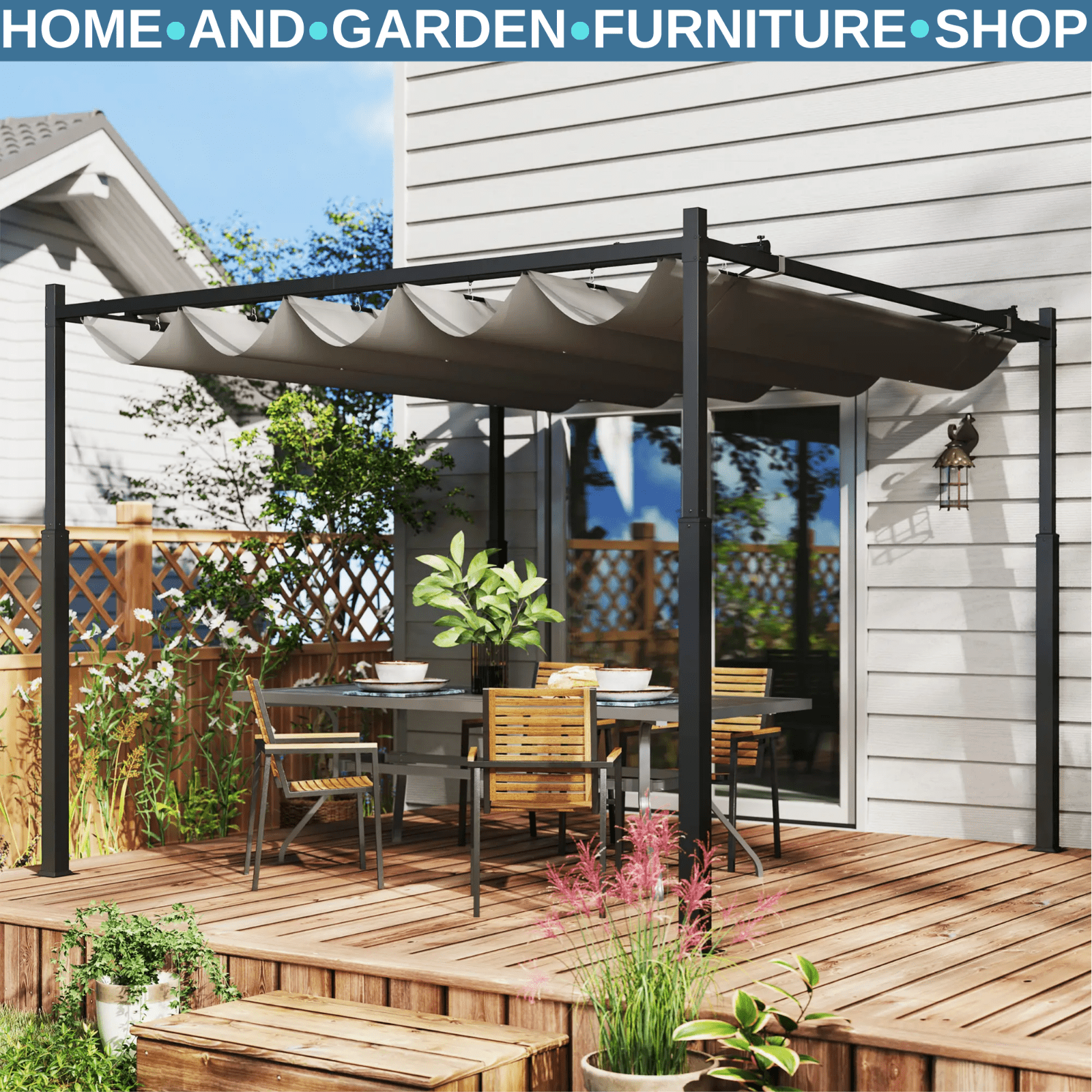 Large Metal Pergola with Roof Heavy Duty Frame 3m Patio Gazebo Shelter Canopy - Home and Garden Furniture Shop - rustic - furniture
