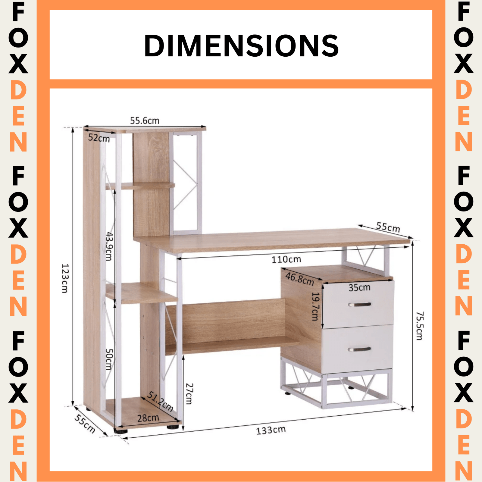 Large Oak Computer Desk 2 Drawers Shelves Study Workstation PC Table Home Office - Home and Garden Furniture Shop - rustic - furniture