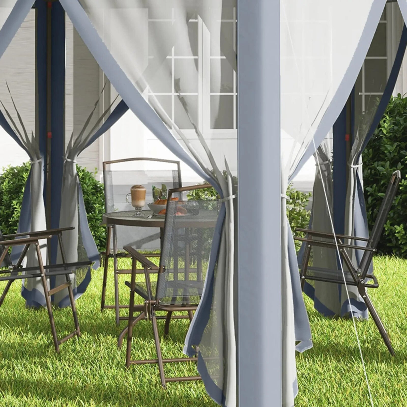 Large Outdoor Garden Hexagon Pop Up Gazebo Sides 4x 4m Heavy Duty Cover Curtains - Home and Garden Furniture Shop - rustic - furniture