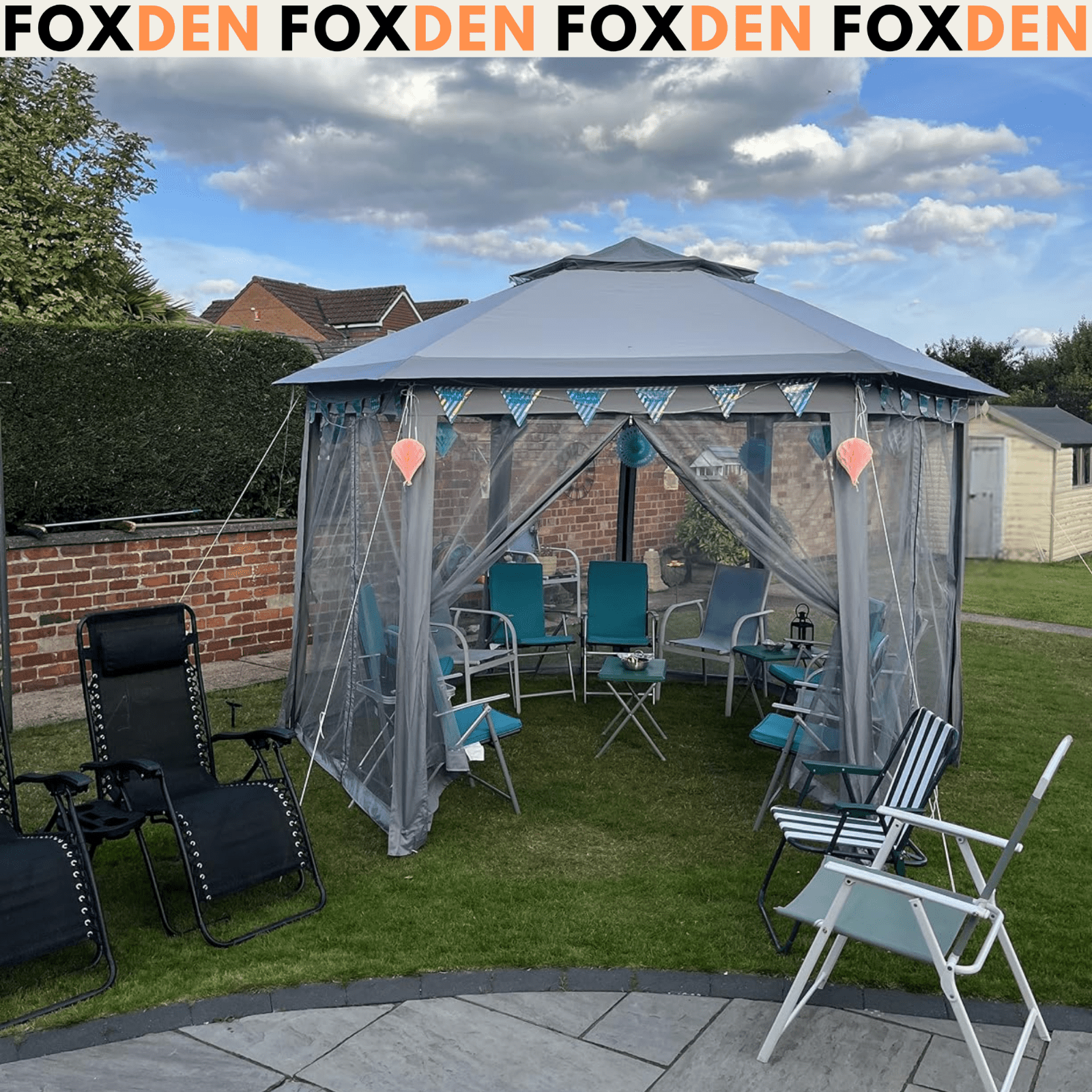 Large Outdoor Garden Hexagon Pop Up Gazebo Sides 4x 4m Heavy Duty Cover Curtains - Home and Garden Furniture Shop - #rustic - furniture#