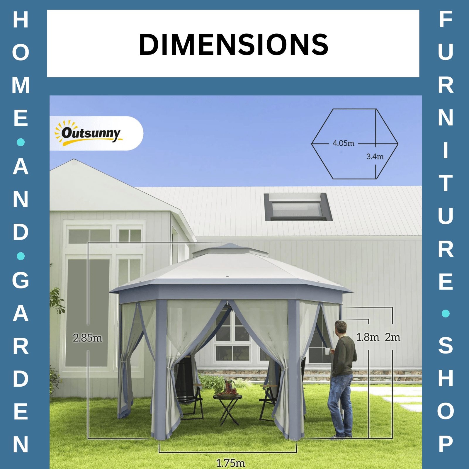 Large Outdoor Garden Hexagon Pop Up Gazebo Sides 4x 4m Heavy Duty Cover Curtains - Home and Garden Furniture Shop - rustic - furniture
