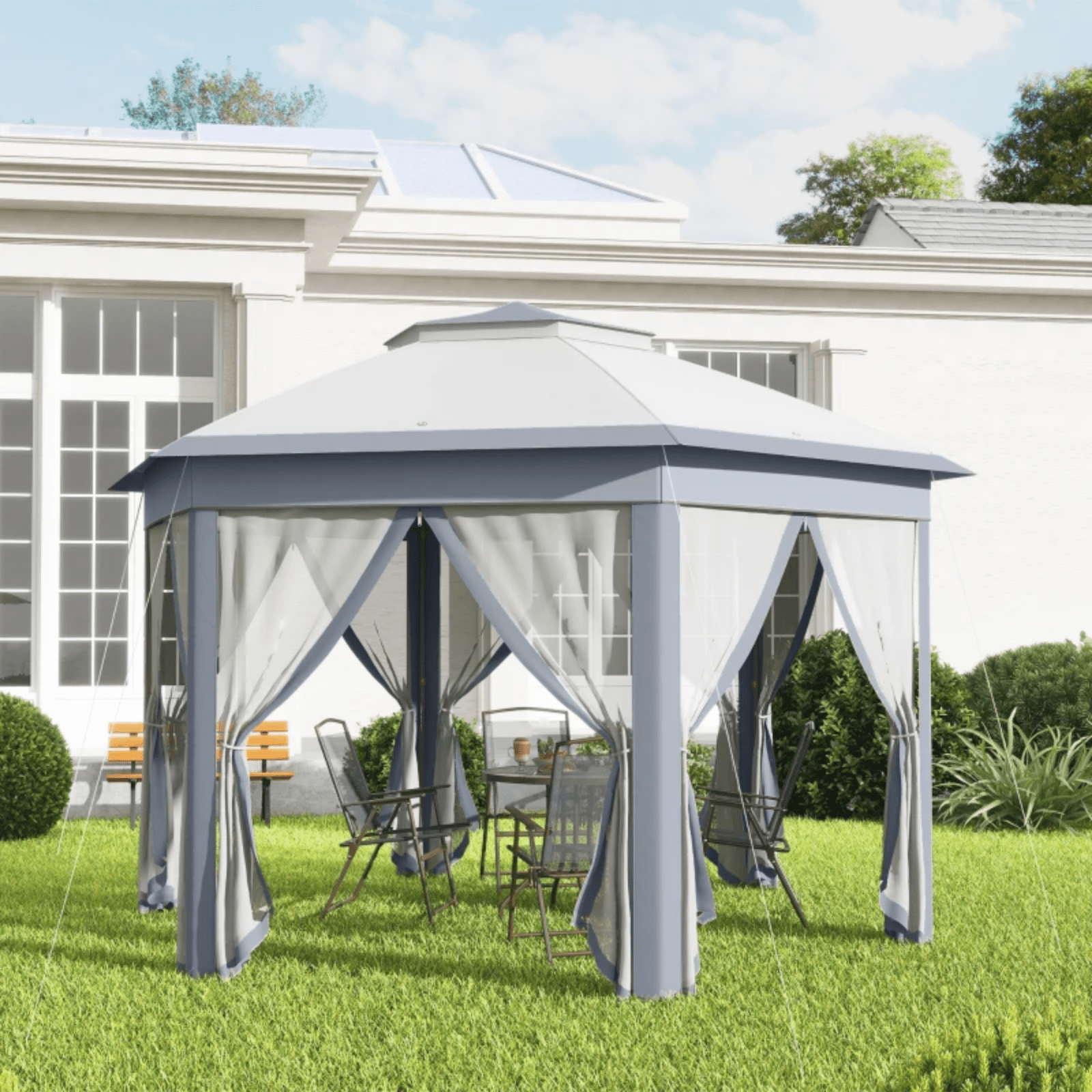 Large Outdoor Garden Hexagon Pop Up Gazebo Sides 4x 4m Heavy Duty Cover Curtains - Home and Garden Furniture Shop - #rustic - furniture#