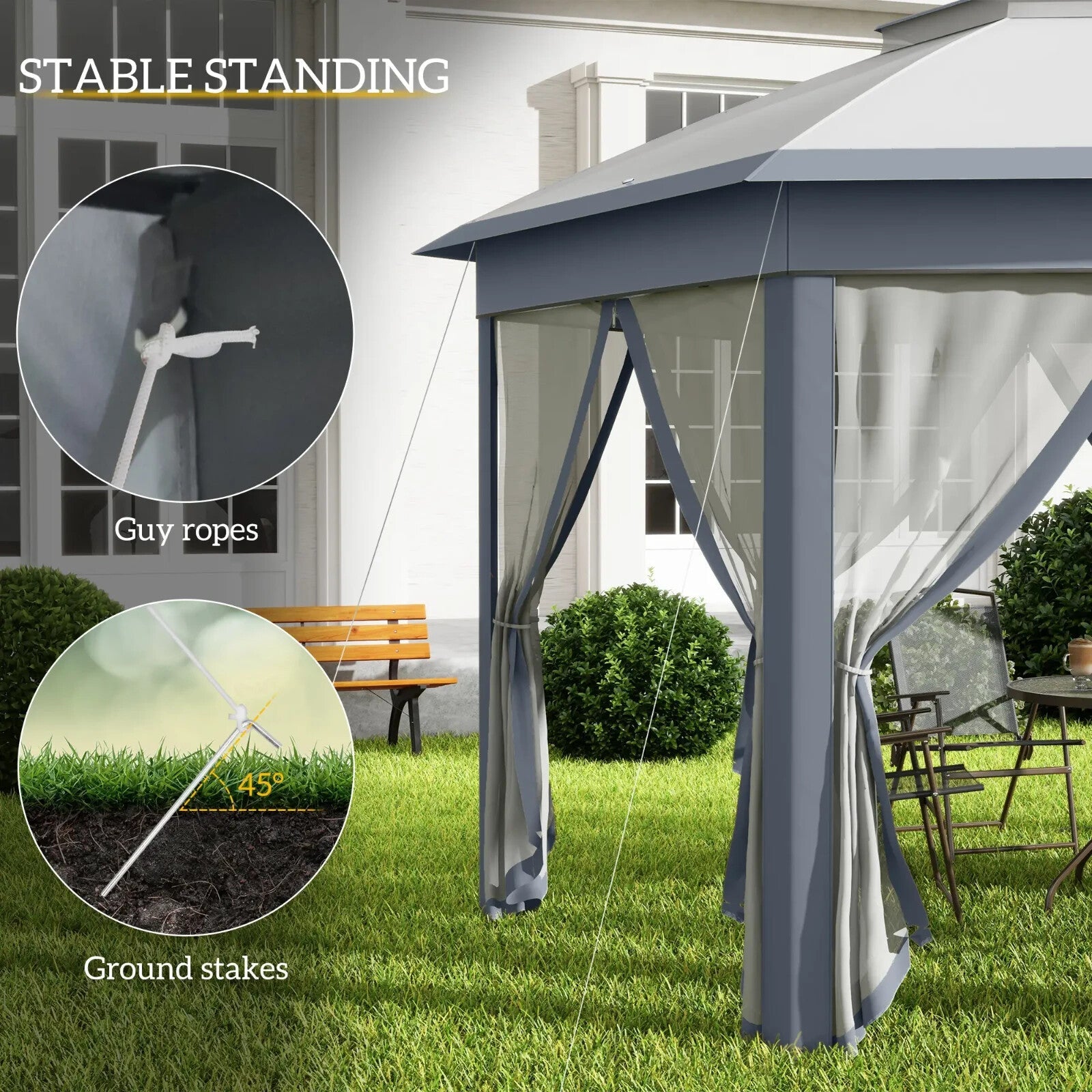 Large Outdoor Garden Hexagon Pop Up Gazebo Sides 4x 4m Heavy Duty Cover Curtains - Home and Garden Furniture Shop - rustic - furniture