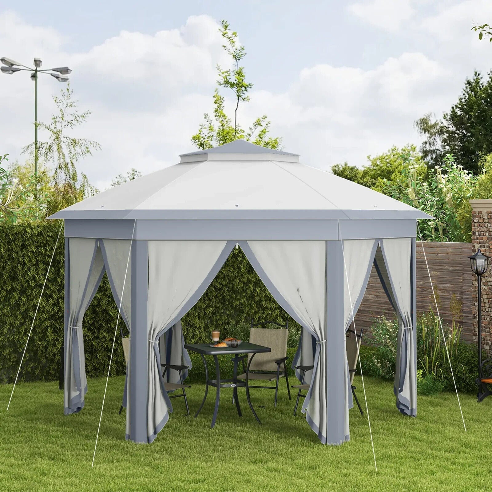 Large Outdoor Garden Hexagon Pop Up Gazebo Sides 4x 4m Heavy Duty Cover Curtains - Home and Garden Furniture Shop - rustic - furniture