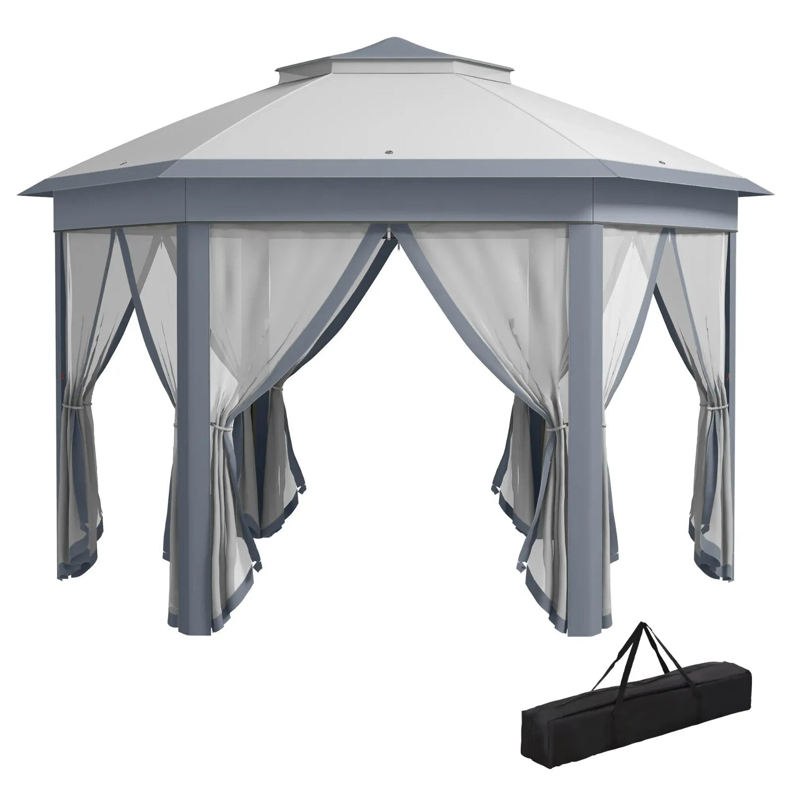 Large Outdoor Garden Hexagon Pop Up Gazebo Sides 4x 4m Heavy Duty Cover Curtains - Home and Garden Furniture Shop - rustic - furniture