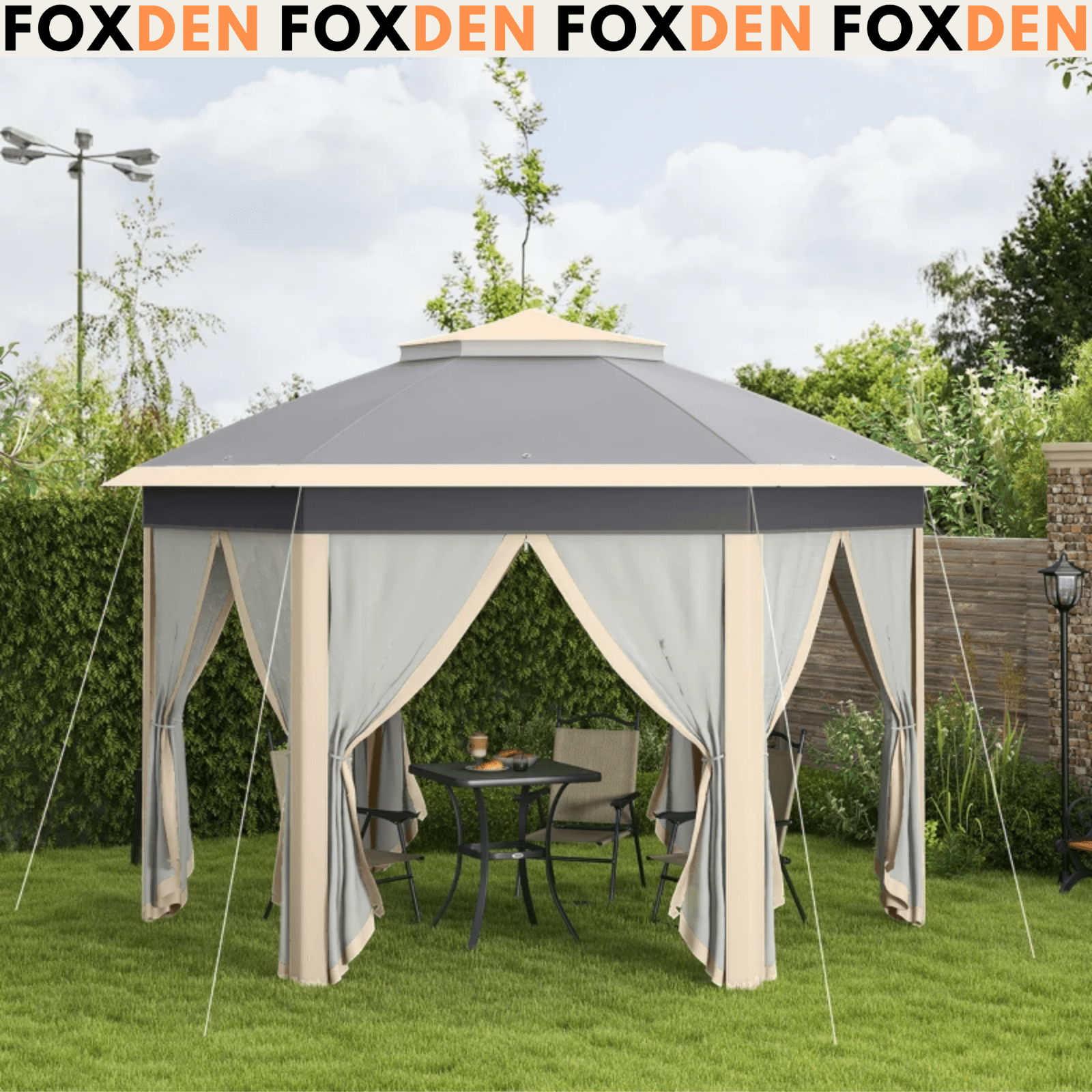 Large Outdoor Garden Hexagon Pop Up Gazebo Sides 4x 4m Shelter Cover Curtains - Home and Garden Furniture Shop - #rustic - furniture#