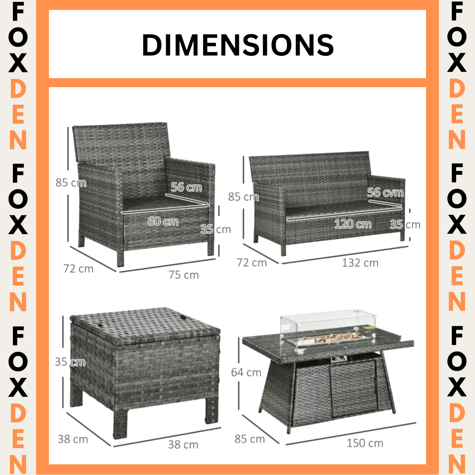 Large Patio Rattan Sofa Garden Furniture Set Armchairs Footstools Fire Pit Table - Home and Garden Furniture Shop - #rustic - furniture#