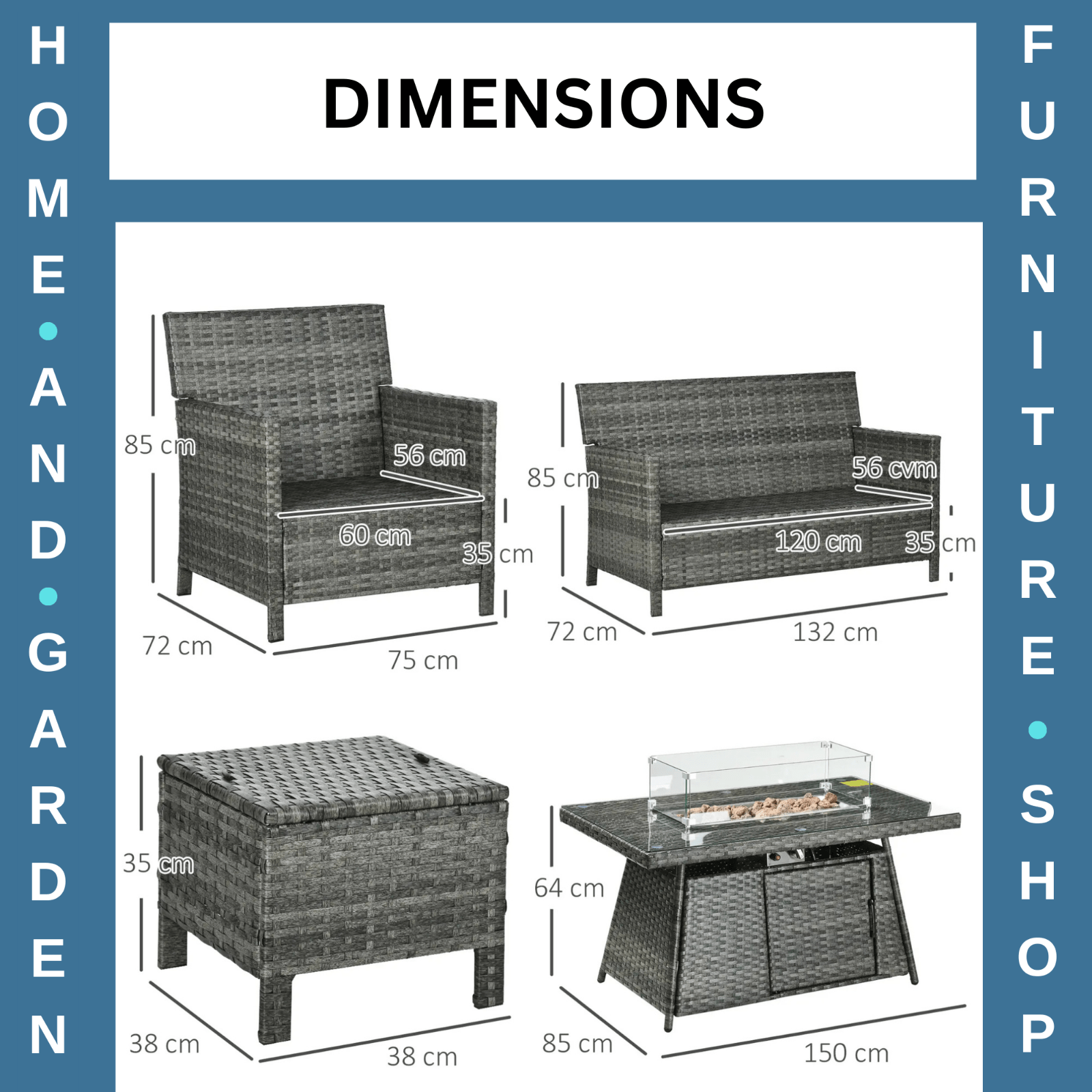 Large Patio Rattan Sofa Garden Furniture Set Armchairs Footstools Fire Pit Table - Home and Garden Furniture Shop - rustic - furniture