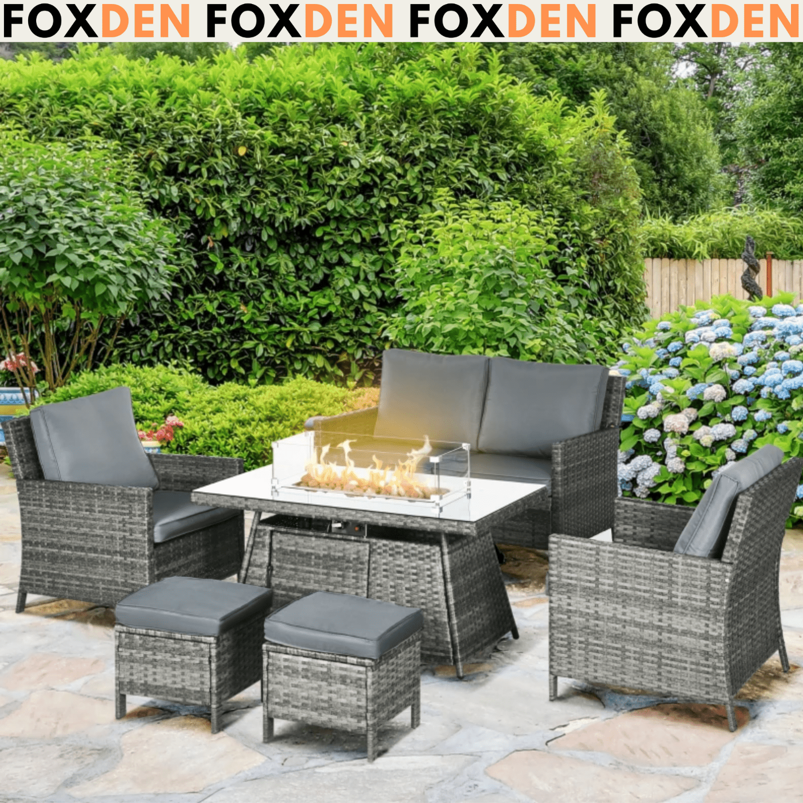 Large Patio Rattan Sofa Garden Furniture Set Armchairs Footstools Fire Pit Table - Home and Garden Furniture Shop - #rustic - furniture#