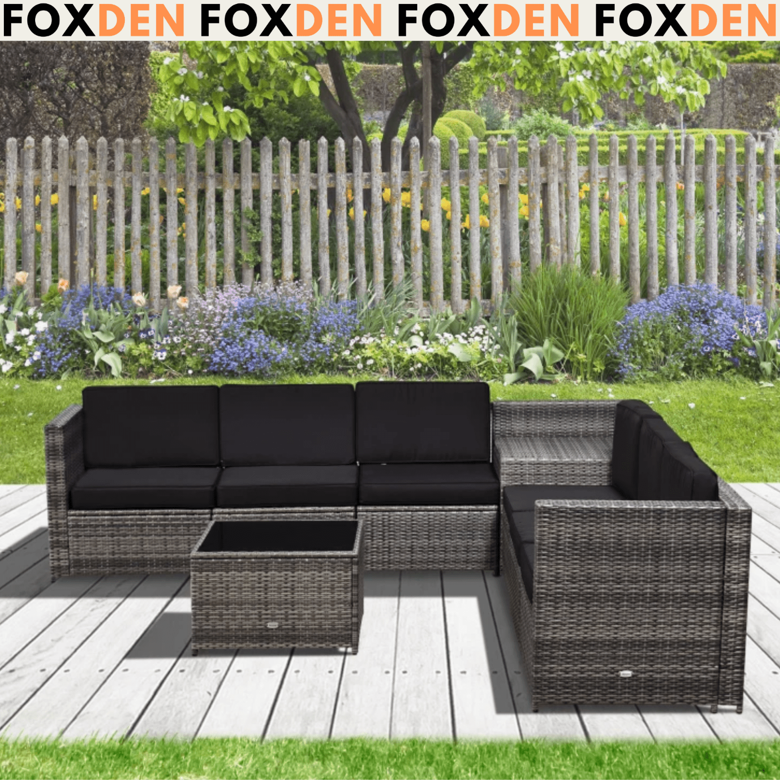 Large Patio Rattan Sofa Set 8 Piece Corner Garden Furniture Side Table Cushion - Home and Garden Furniture Shop - #rustic - furniture#