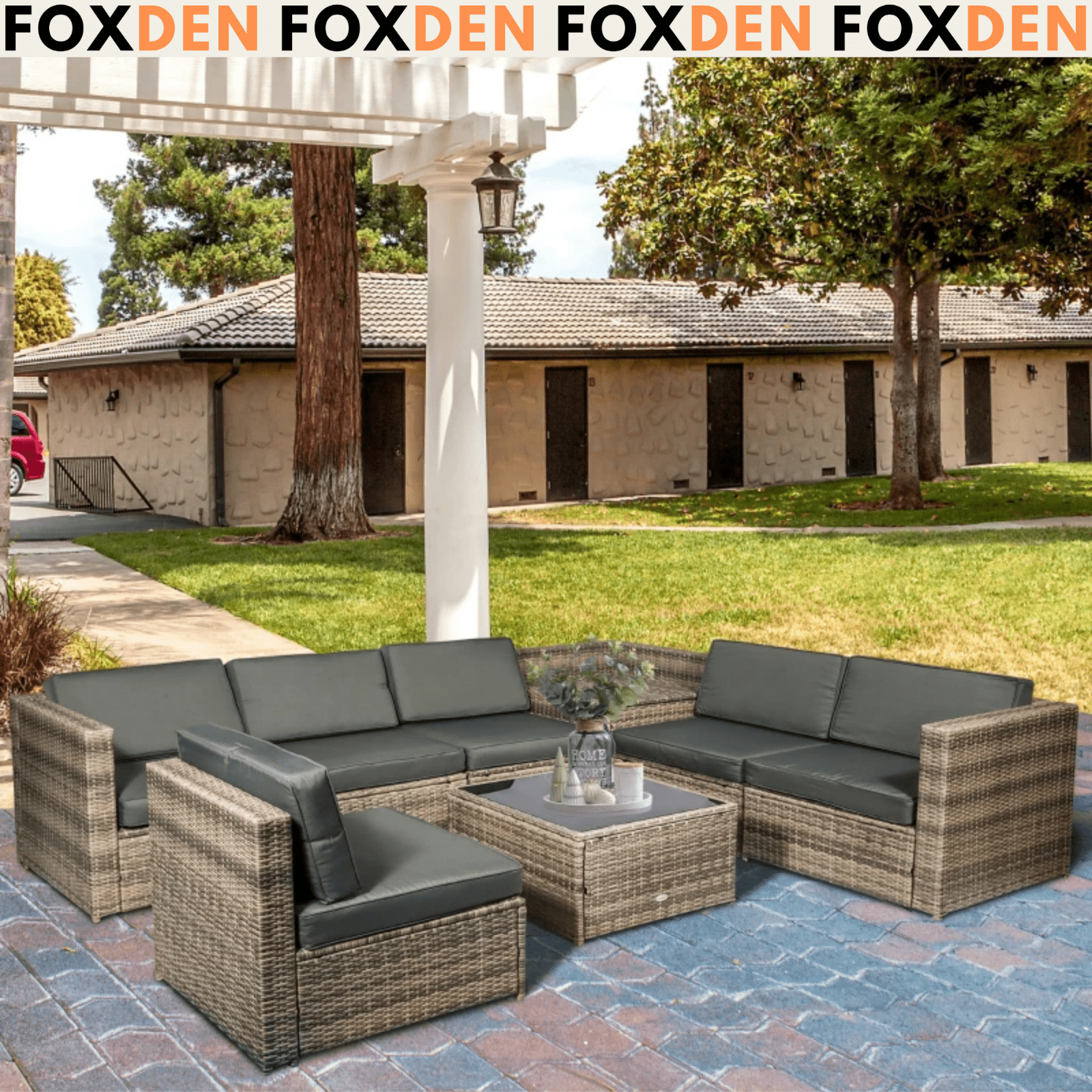 Large Patio Rattan Sofa Set 8 Piece Corner Garden Furniture Side Table Cushion - Home and Garden Furniture Shop - rustic - furniture