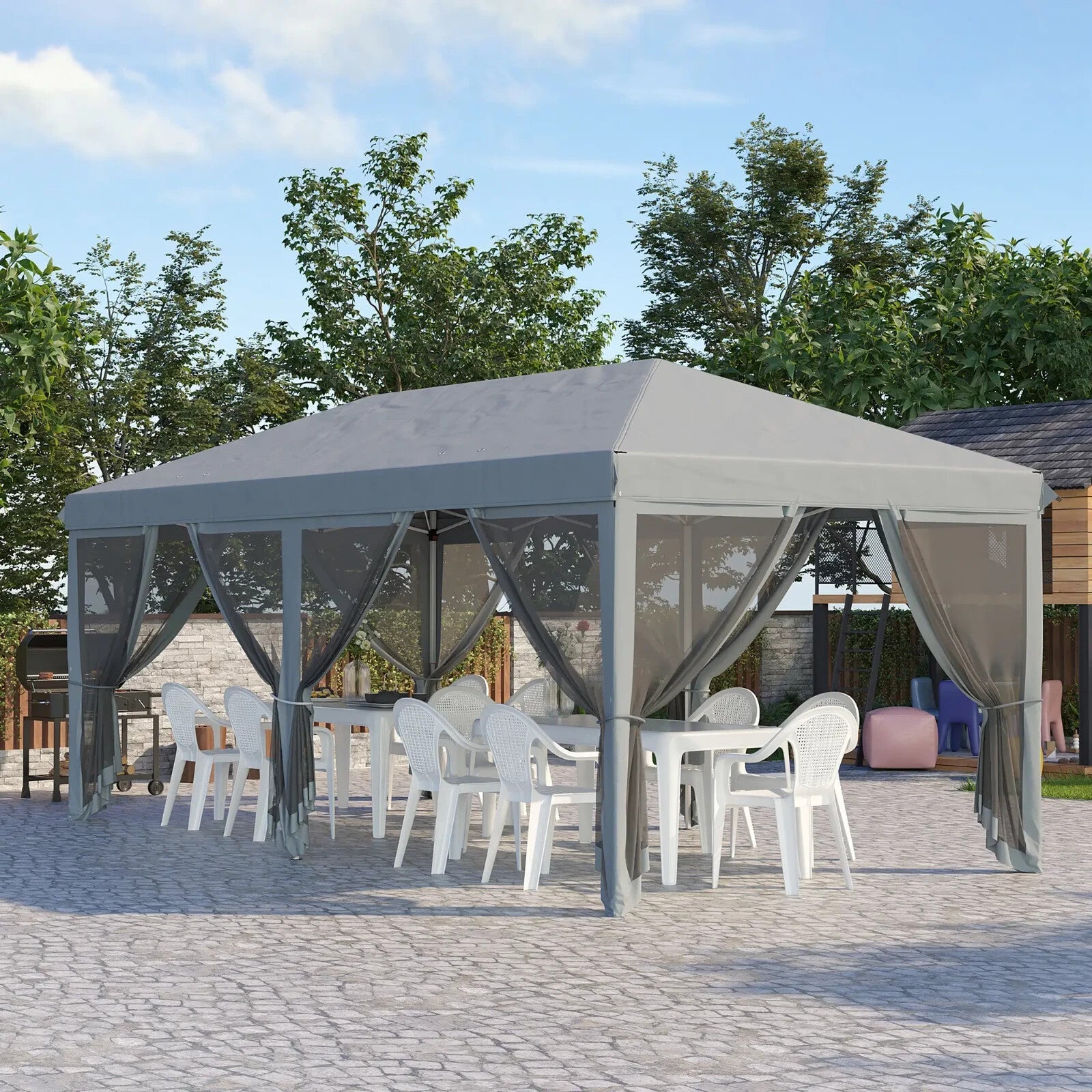 Large Pop Up Gazebo Party Tent Canopy 6 Removable Sidewalls 6 x 3m Grey Marquee - Home and Garden Furniture Shop - rustic - furniture