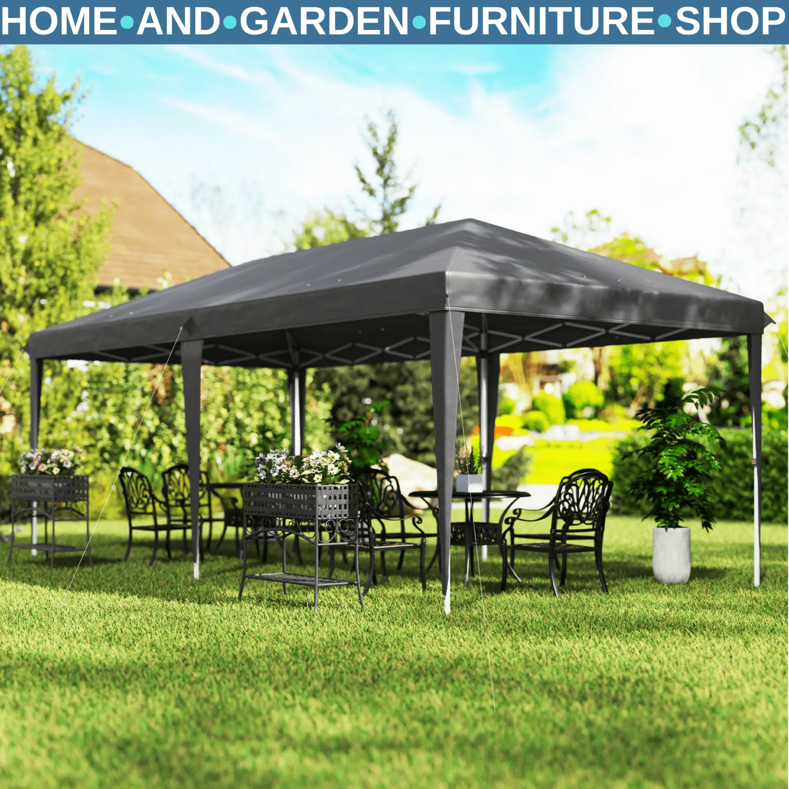 Large Pop Up Gazebo Patio Party Event Heavy Duty Marquee 6 x 3m Canopy Sun Shade - Home and Garden Furniture Shop - rustic - furniture