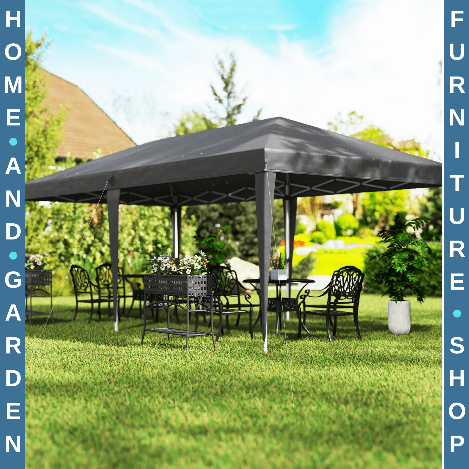 Large Pop Up Gazebo Patio Party Event Heavy Duty Marquee 6 x 3m Canopy Sun Shade - Home and Garden Furniture Shop - rustic - furniture