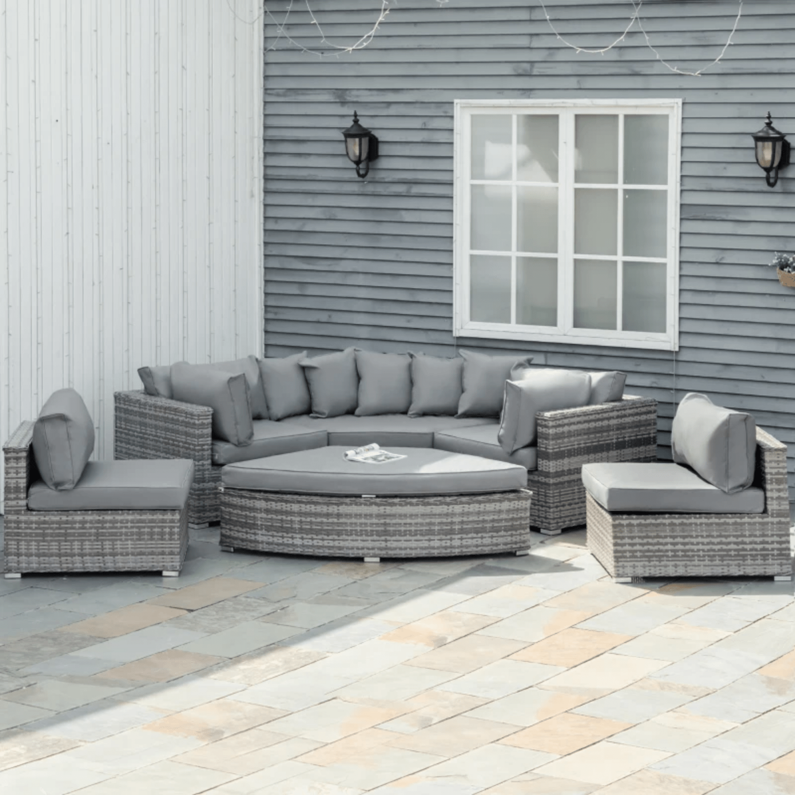 Large Rattan Corner Sofa Set Garden Patio Wicker Furniture Round Chair Cushion - Home and Garden Furniture Shop - rustic - furniture