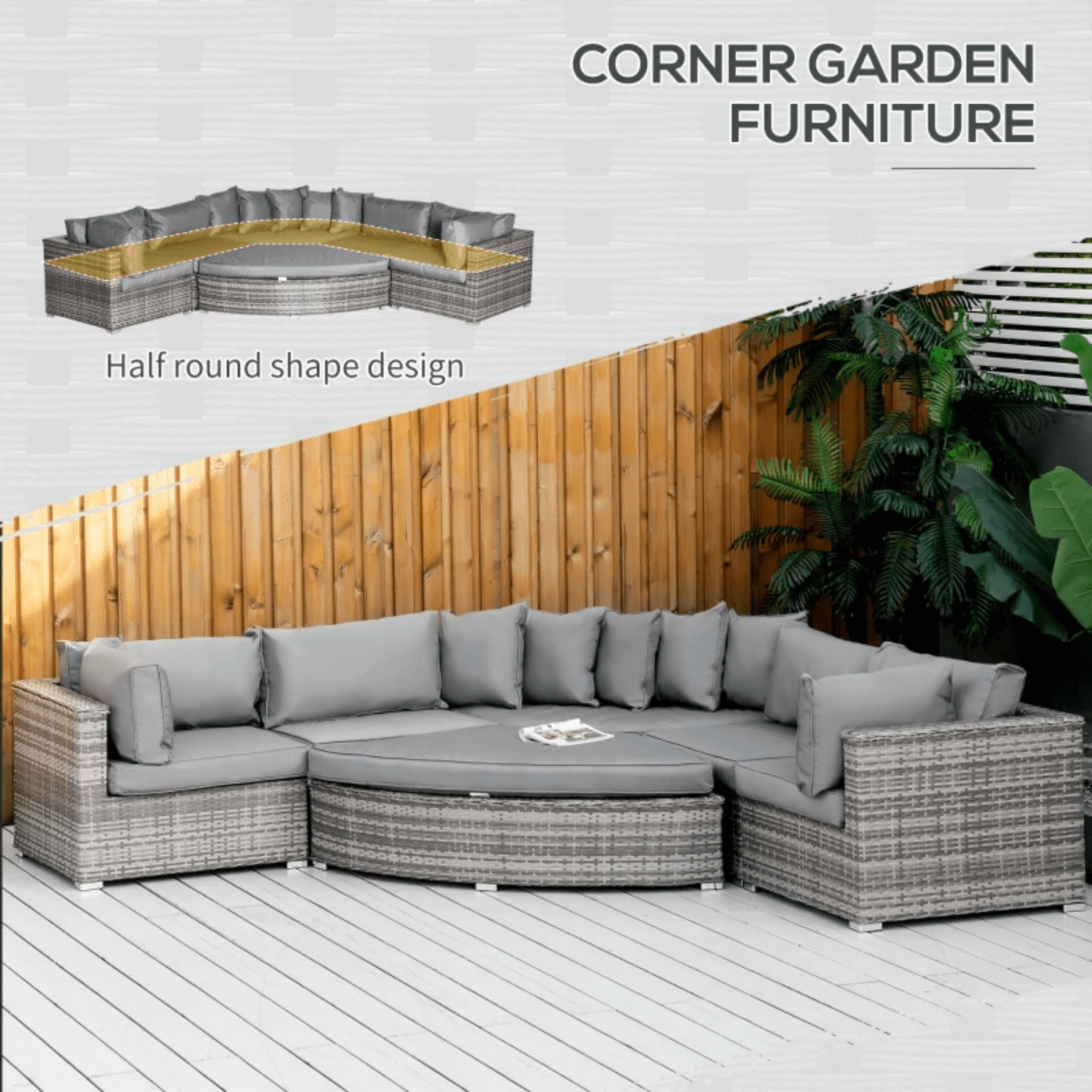 Large Rattan Corner Sofa Set Garden Patio Wicker Furniture Round Chair Cushion - Home and Garden Furniture Shop - #rustic - furniture#