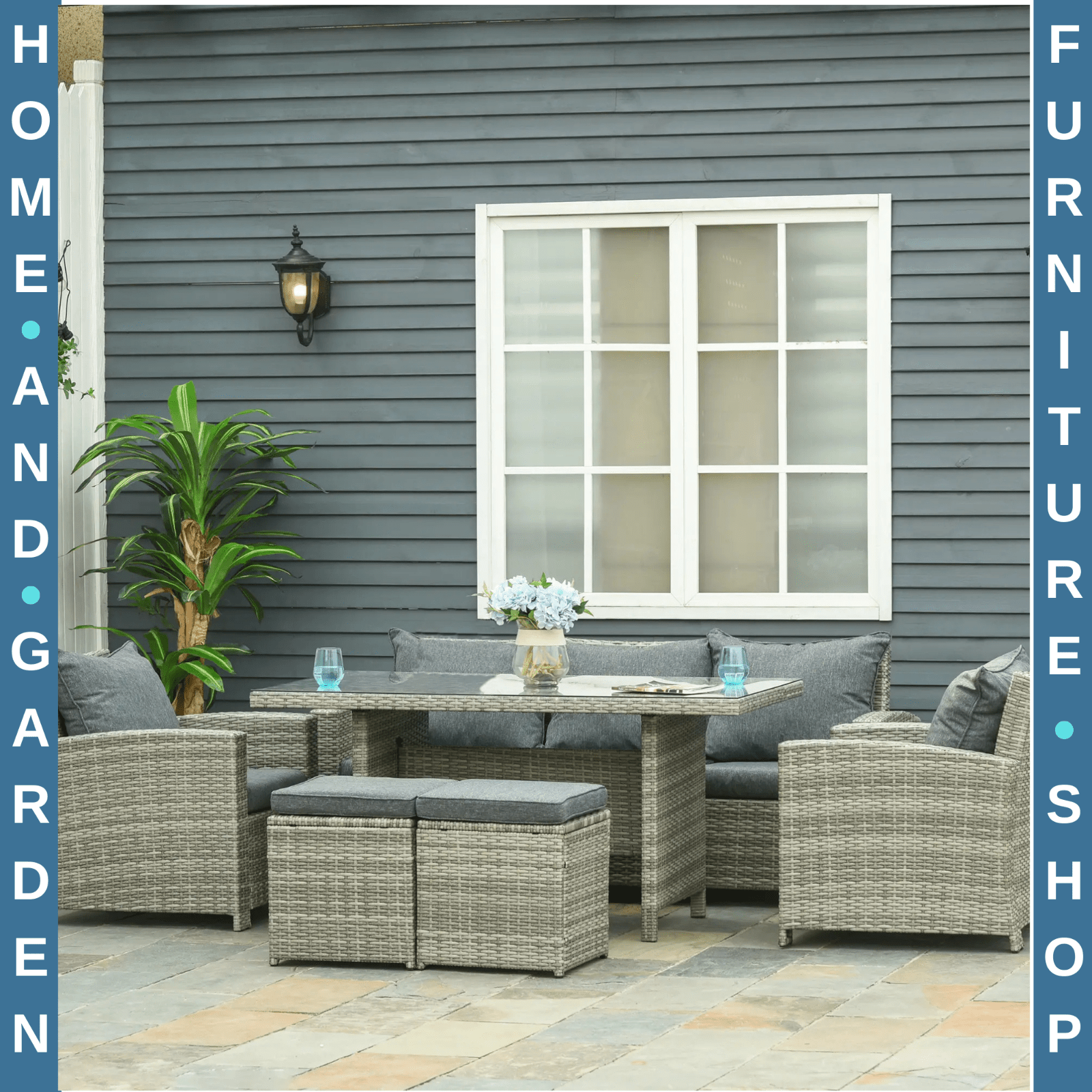 Large Rattan Patio Sofa Set Cushion Outdoor Garden Furniture Table Armchairs Set - Home and Garden Furniture Shop - rustic - furniture