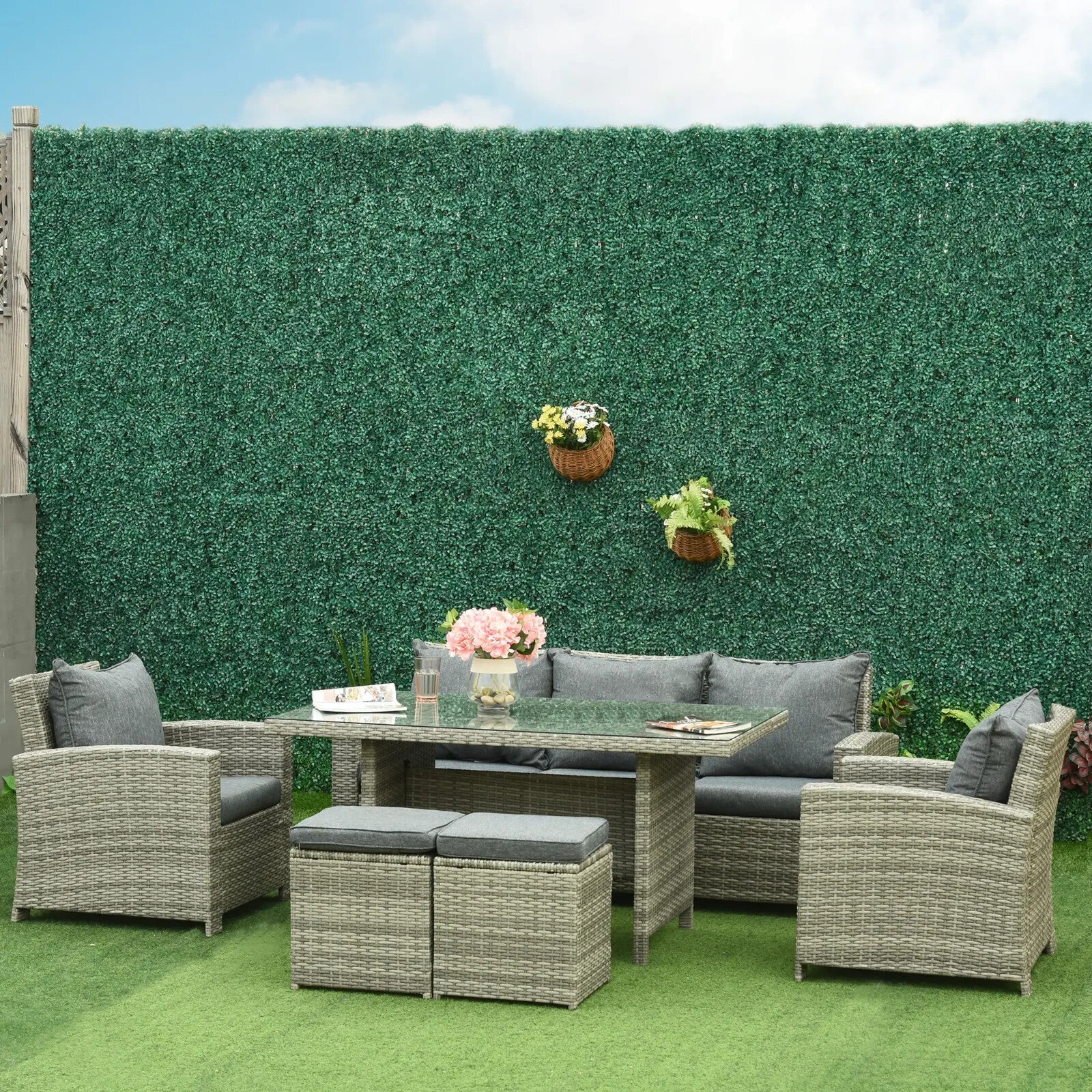 Large Rattan Patio Sofa Set Cushion Outdoor Garden Furniture Table Armchairs Set - Home and Garden Furniture Shop - rustic - furniture