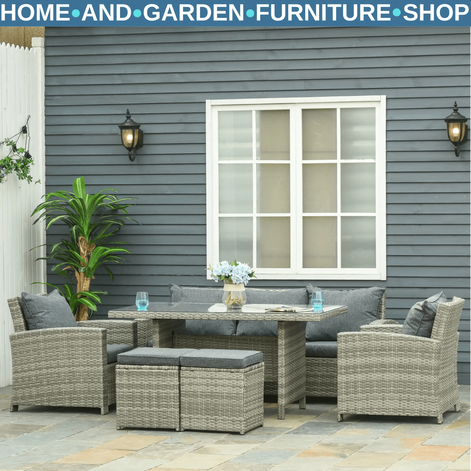 Large Rattan Patio Sofa Set Cushion Outdoor Garden Furniture Table Armchairs Set - Home and Garden Furniture Shop - rustic - furniture