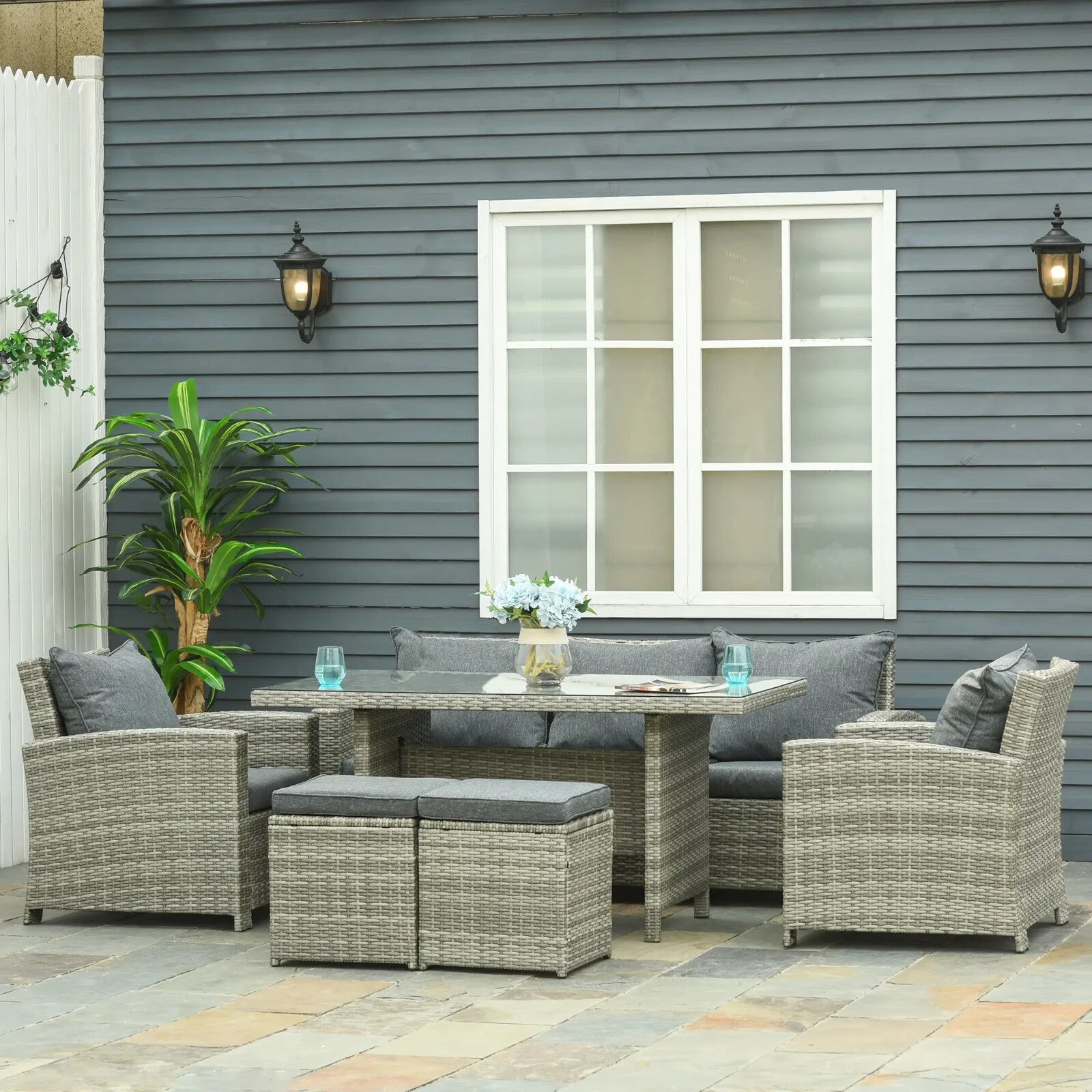 Large Rattan Patio Sofa Set Cushion Outdoor Garden Furniture Table Armchairs Set - Home and Garden Furniture Shop - rustic - furniture