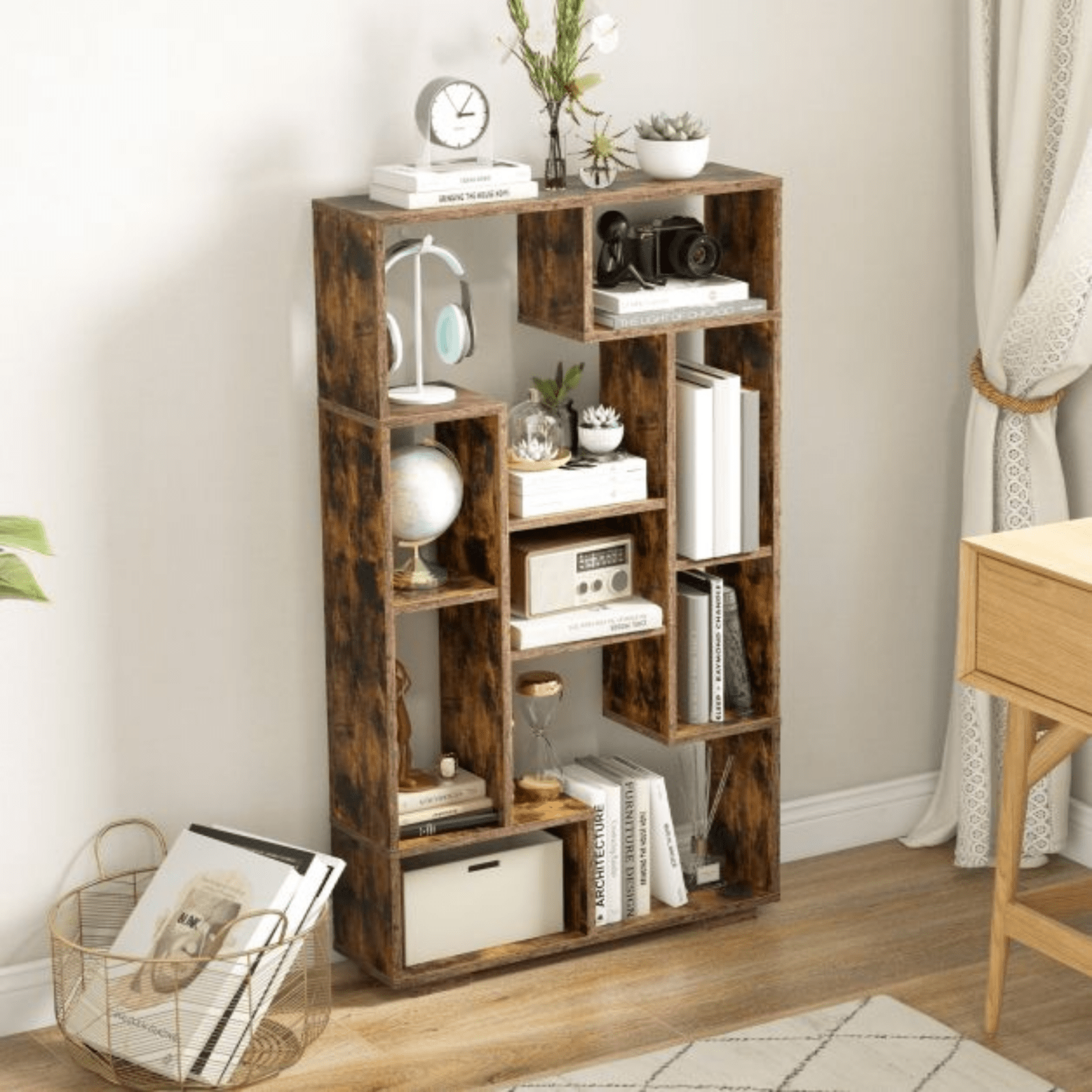 Large Rustic Bookcase Cube Storage Living Room Tall Bookshelf Organiser Unit NEW - Home and Garden Furniture Shop - #rustic - furniture#