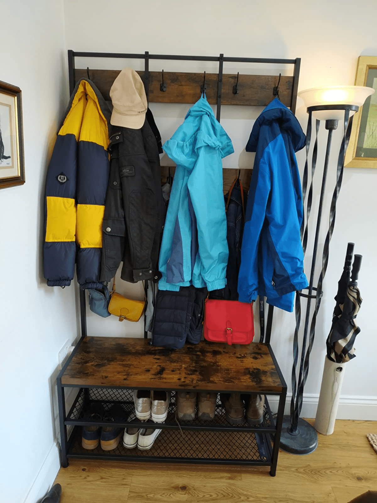 Large Rustic Coat Rack With Seat Entryway Shoe Rack Hall Tree Shoe Bench Shelves - Home and Garden Furniture Shop - #rustic - furniture#