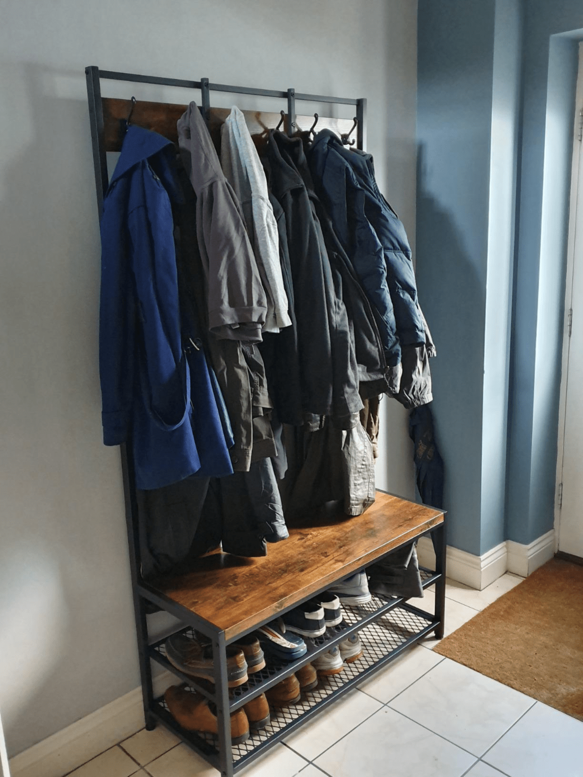 Large Rustic Coat Rack With Seat Entryway Shoe Rack Hall Tree Shoe Bench Shelves - Home and Garden Furniture Shop - #rustic - furniture#