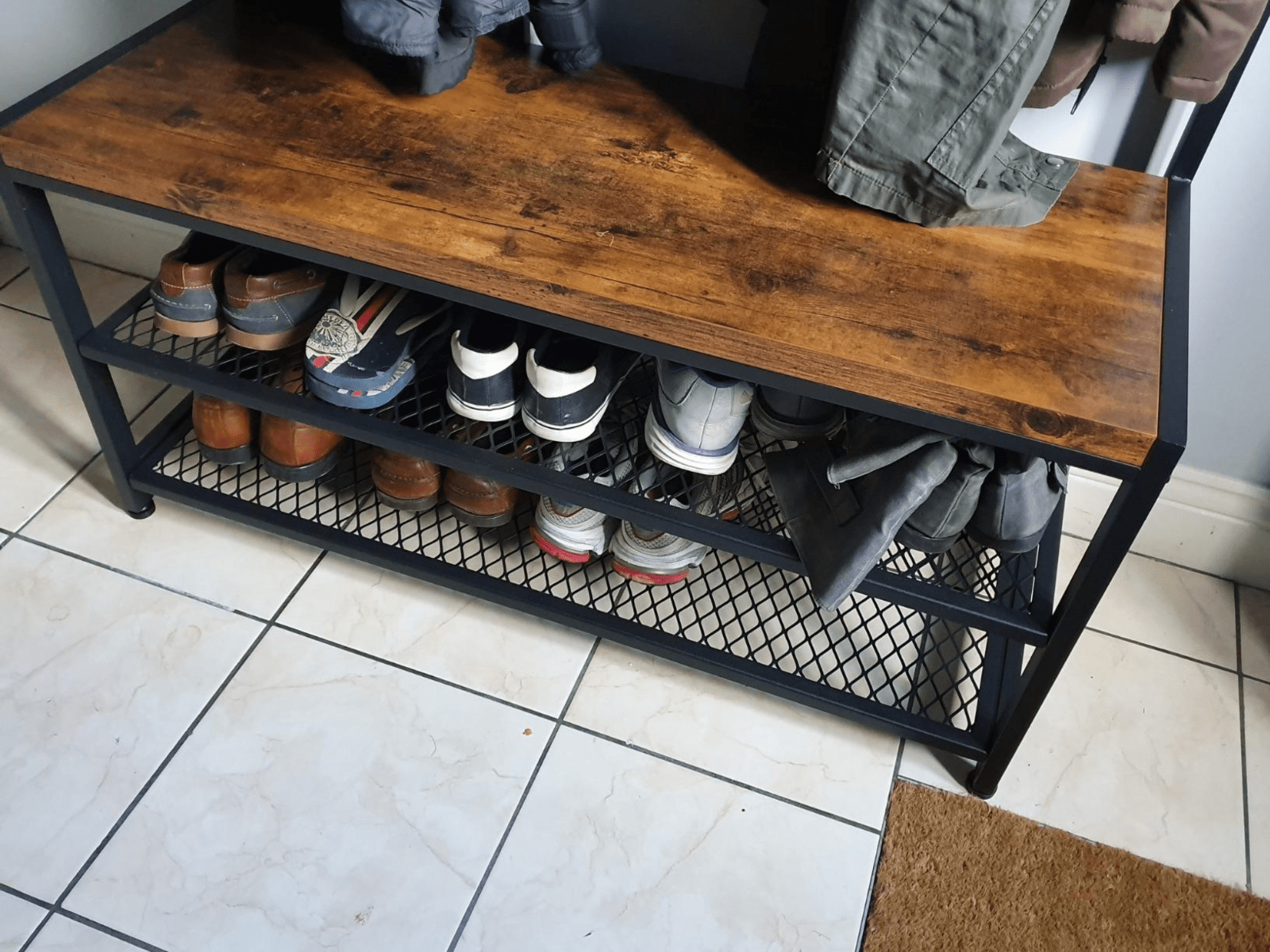 Large Rustic Coat Rack With Seat Entryway Shoe Rack Hall Tree Shoe Bench Shelves - Home and Garden Furniture Shop - rustic - furniture