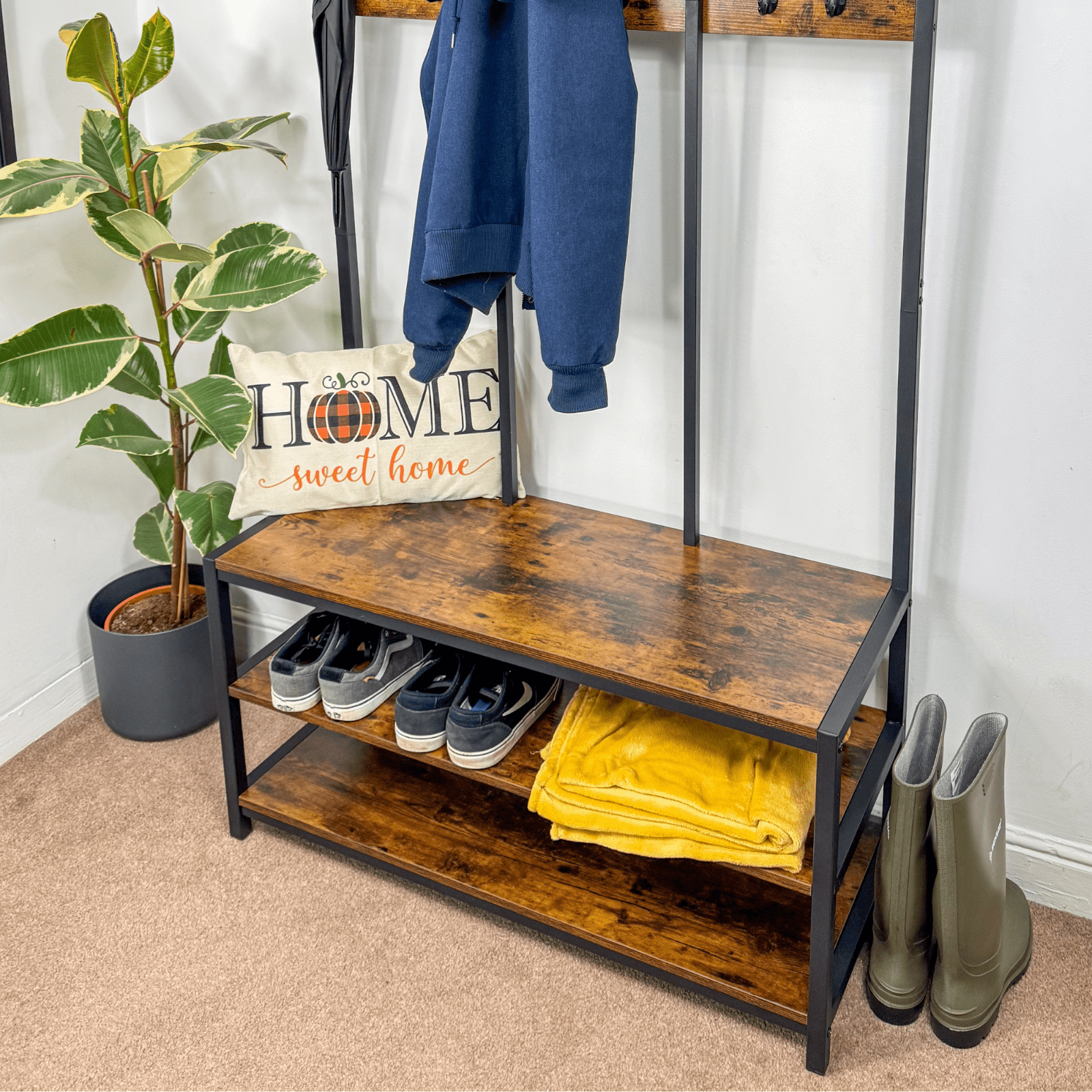 Large Rustic Coat Rack With Seat Shoe Rack Hall Tree Entryway Shoe Bench Shelves - Home and Garden Furniture Shop - rustic - furniture