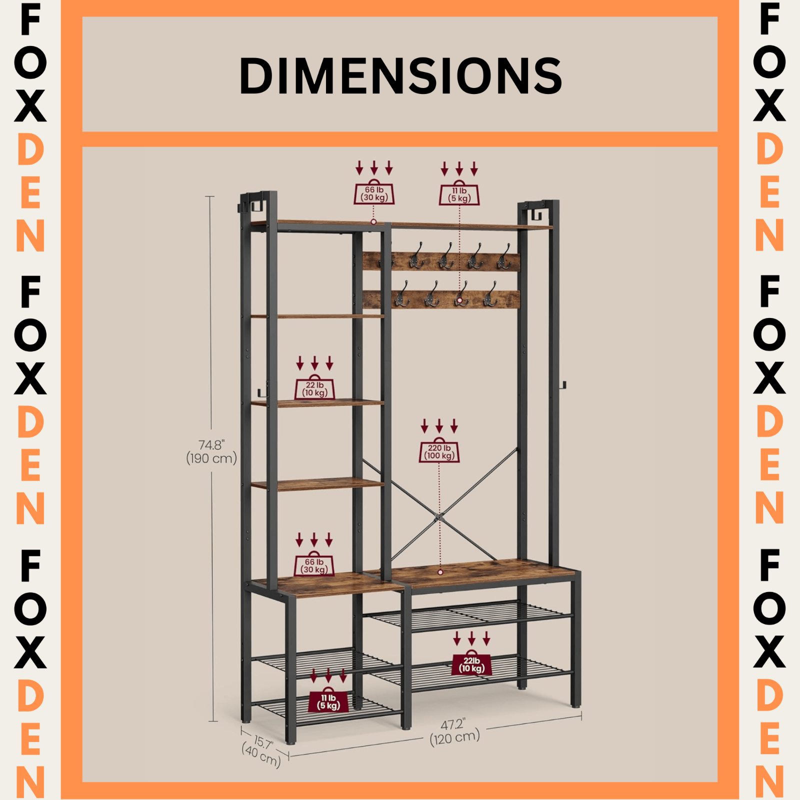 Large Rustic Hall Tree Coat Stand Shoe Rack Bench with Storage Shelves and Hooks - Home and Garden Furniture Shop - rustic - furniture