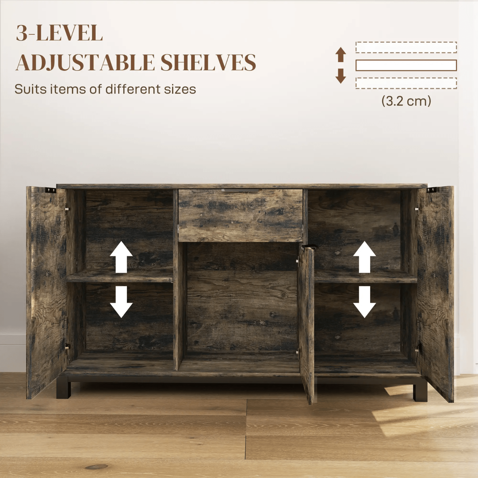 Large Sideboard Storage Cabinet for Living Room Industrial Cupboard Doors Drawer - Home and Garden Furniture Shop - rustic - furniture