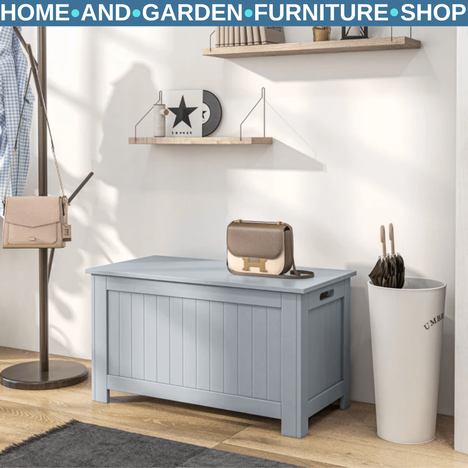 Large Storage Box Toy Chest Window Seat Bedroom Bed End Seat Ottomon Safety Lid - Home and Garden Furniture Shop - rustic - furniture