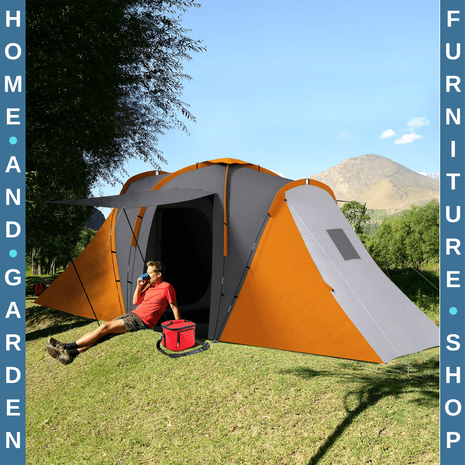 Large Tunnel Camping Tent with 2 Bedrooms Living Area 2000mm Waterproof 4–6 Man - Home and Garden Furniture Shop - rustic - furniture