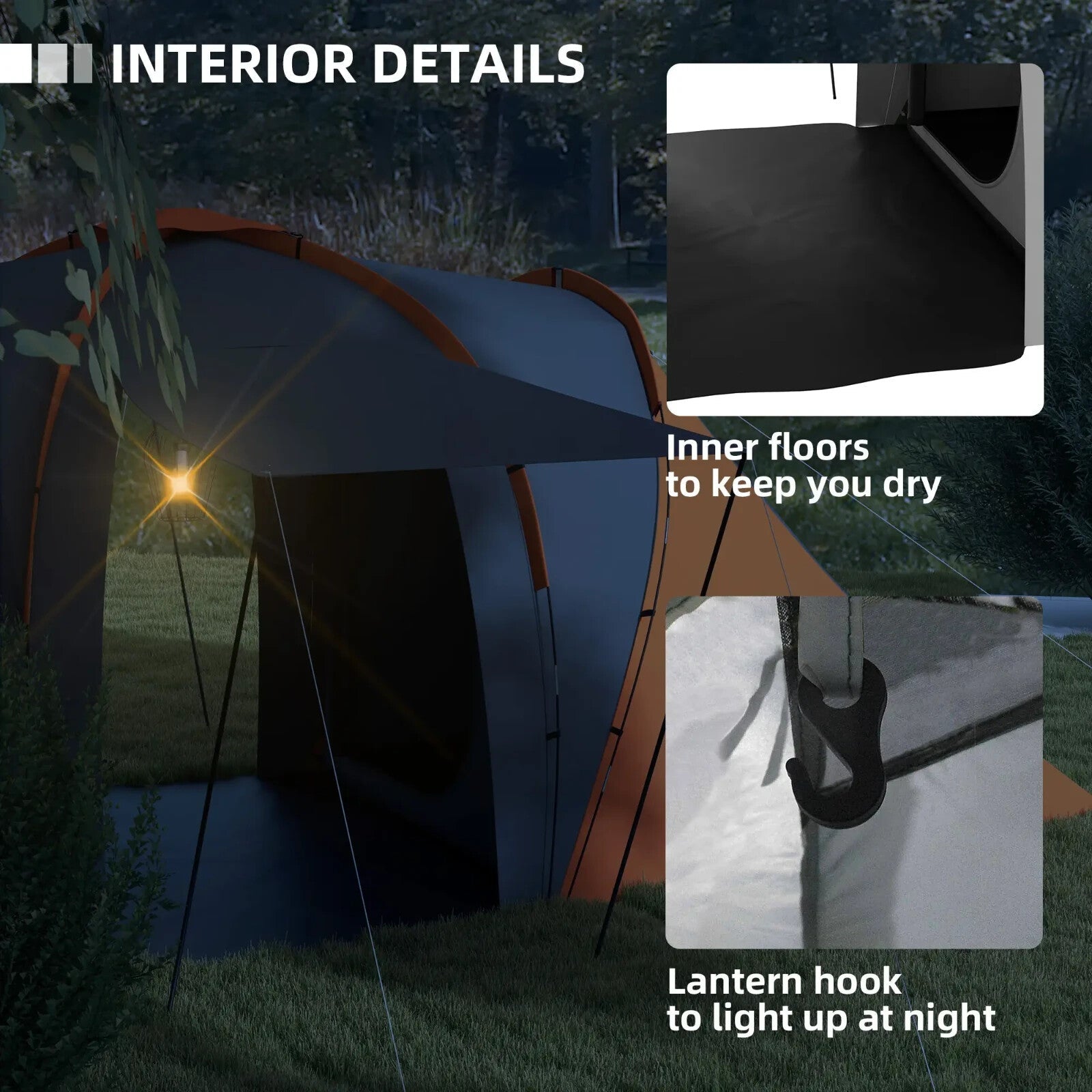 Large Tunnel Camping Tent with 2 Bedrooms Living Area 2000mm Waterproof 4–6 Man - Home and Garden Furniture Shop - rustic - furniture