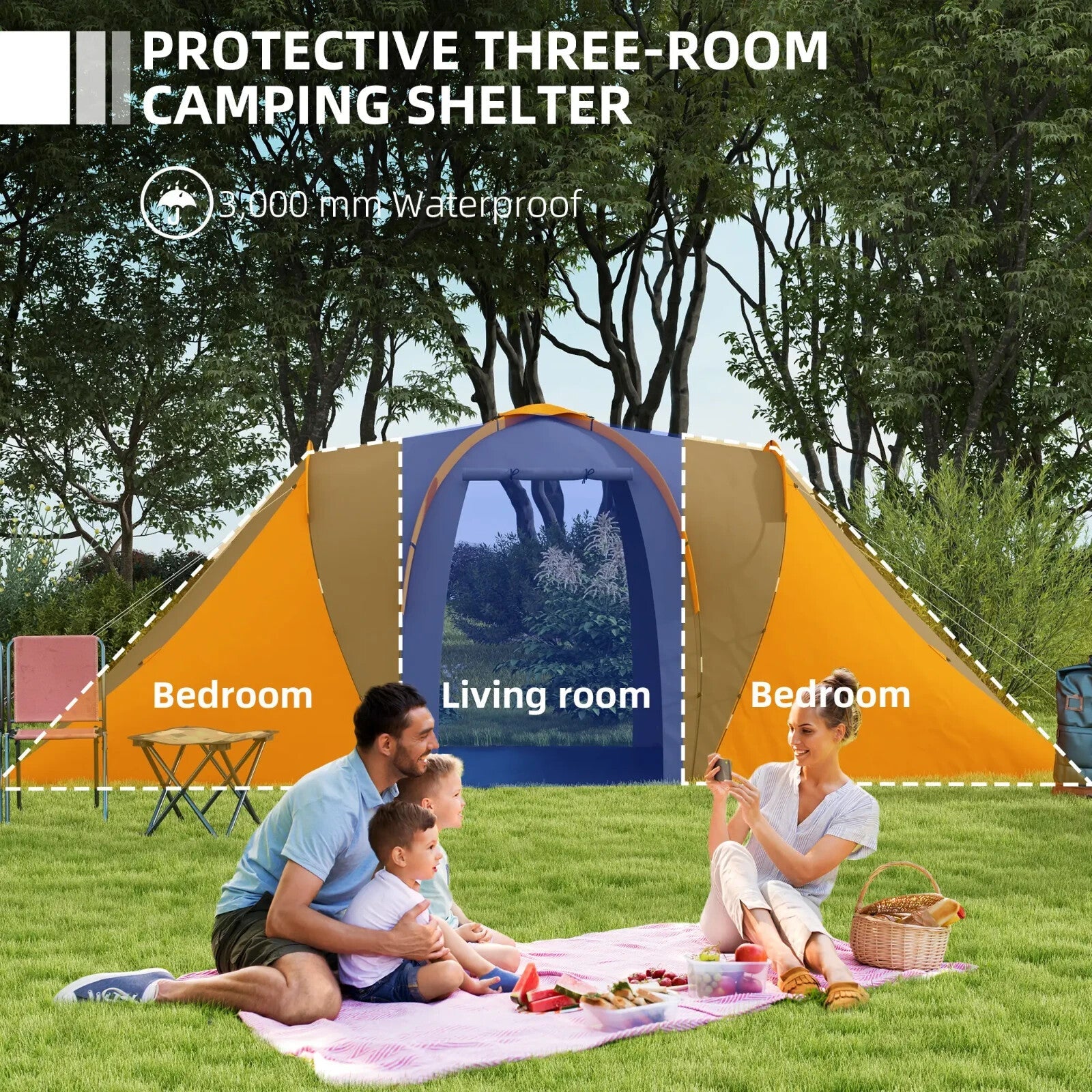 Large Tunnel Camping Tent with 2 Bedrooms Living Area 2000mm Waterproof 4–6 Man - Home and Garden Furniture Shop - rustic - furniture