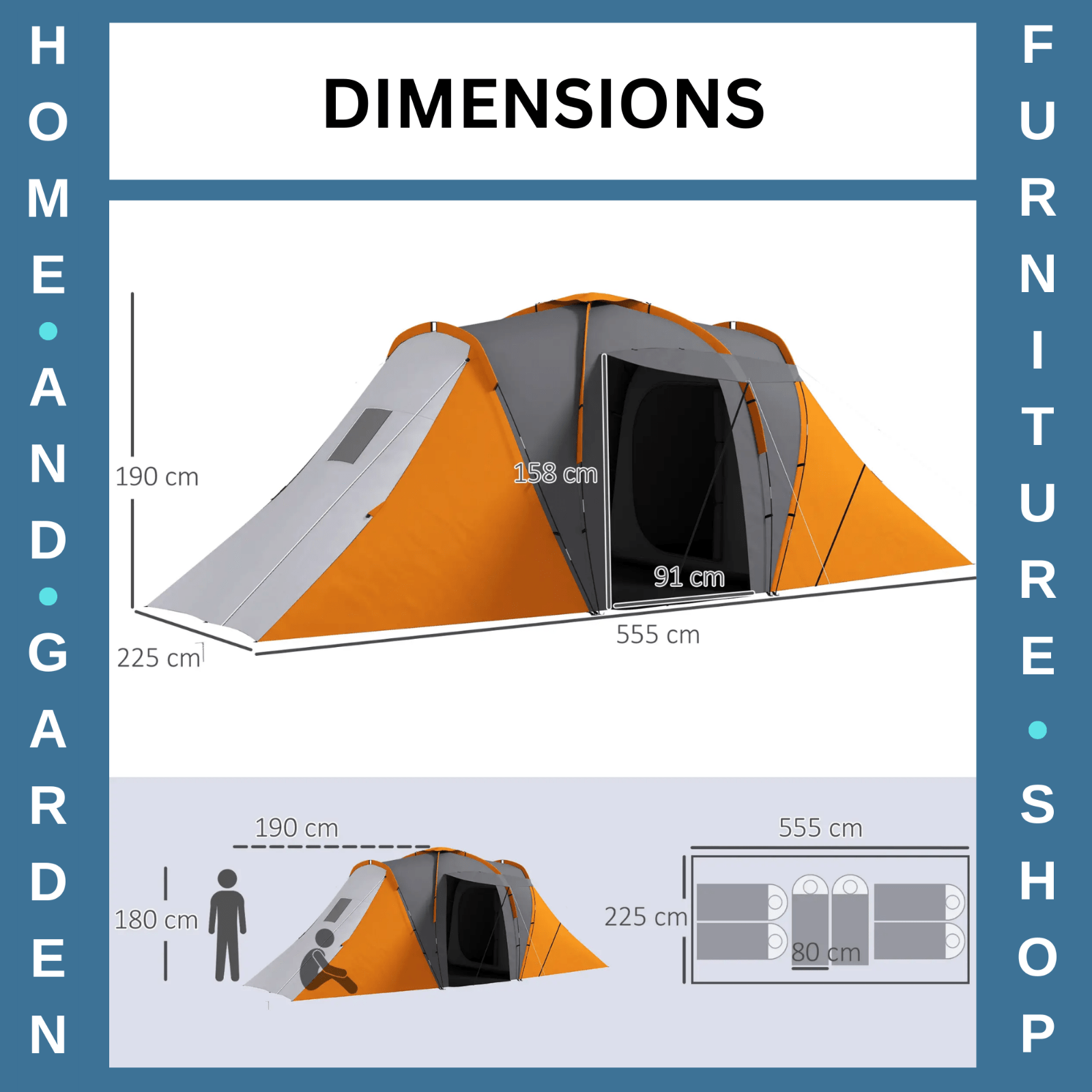 Large Tunnel Camping Tent with 2 Bedrooms Living Area 2000mm Waterproof 4–6 Man - Home and Garden Furniture Shop - rustic - furniture