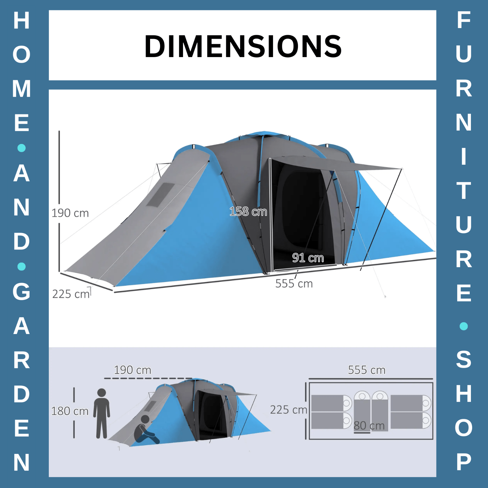 Large Tunnel Camping Tent with 2 Bedrooms Living Area 2000mm Waterproof 4–6 Man - Home and Garden Furniture Shop - rustic - furniture