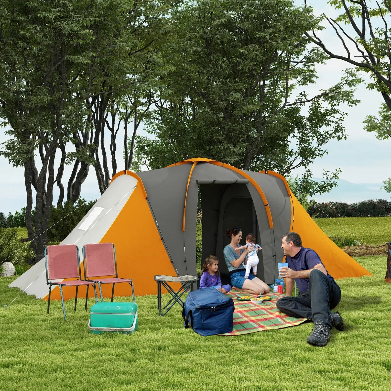 Large Tunnel Camping Tent with 2 Bedrooms Living Area 2000mm Waterproof 4–6 Man - Home and Garden Furniture Shop - rustic - furniture