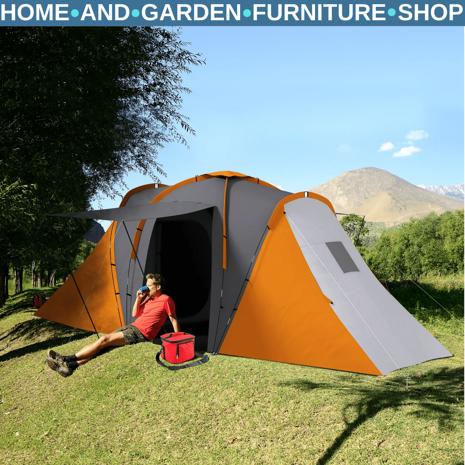 Large Tunnel Camping Tent with 2 Bedrooms Living Area 2000mm Waterproof 4–6 Man - Home and Garden Furniture Shop - rustic - furniture
