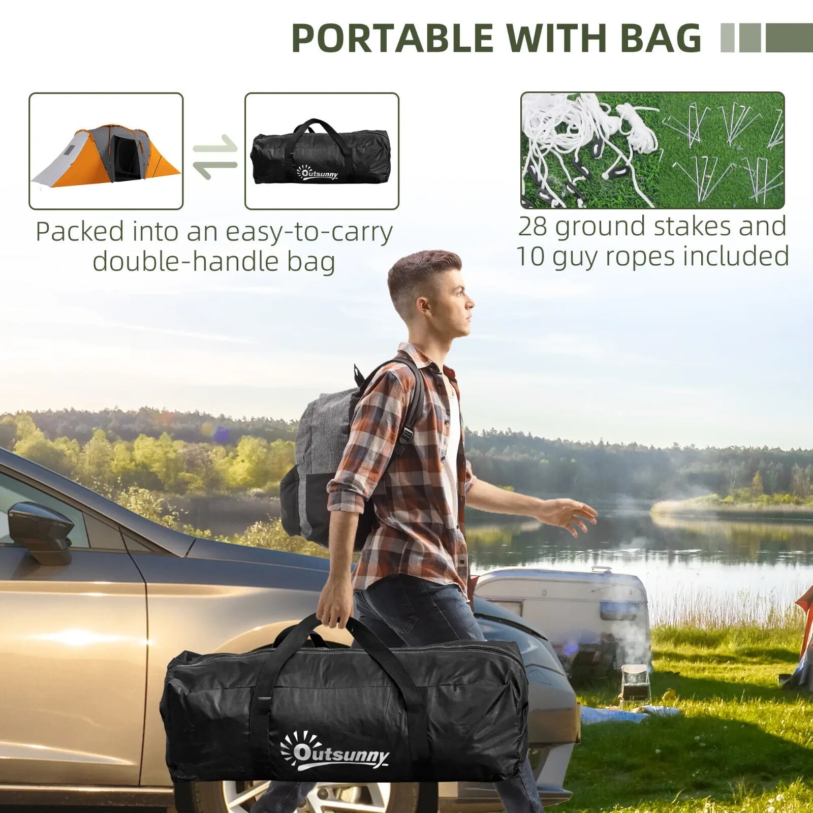 Large Tunnel Camping Tent with 2 Bedrooms Living Area 2000mm Waterproof 4–6 Man - Home and Garden Furniture Shop - rustic - furniture