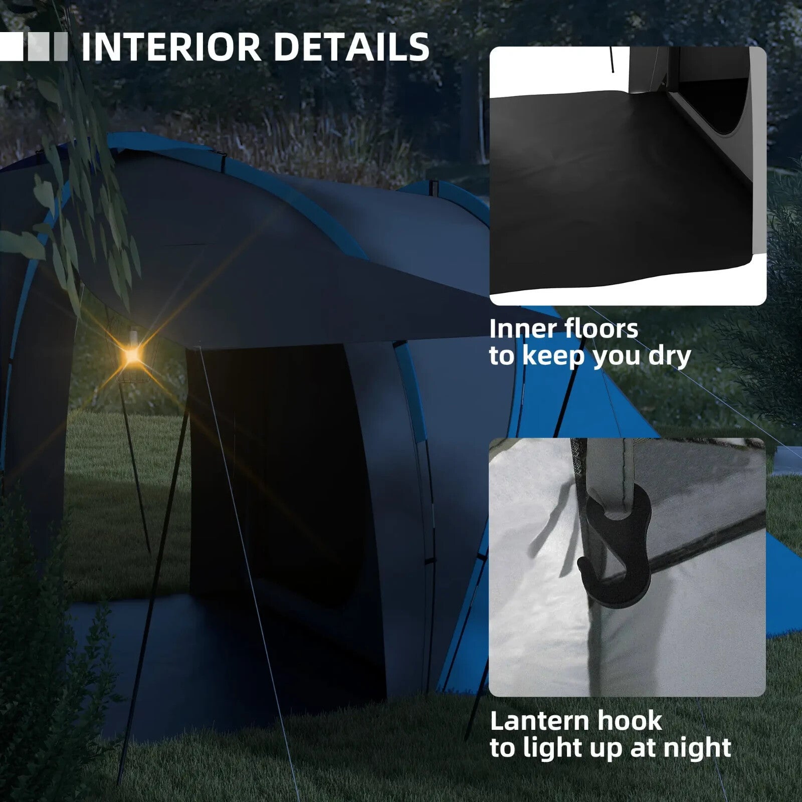 Large Tunnel Camping Tent with 2 Bedrooms Living Area 2000mm Waterproof 4–6 Man - Home and Garden Furniture Shop - rustic - furniture