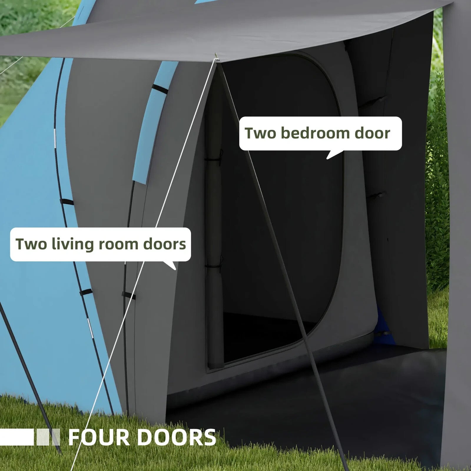 Large Tunnel Camping Tent with 2 Bedrooms Living Area 2000mm Waterproof 4–6 Man - Home and Garden Furniture Shop - rustic - furniture