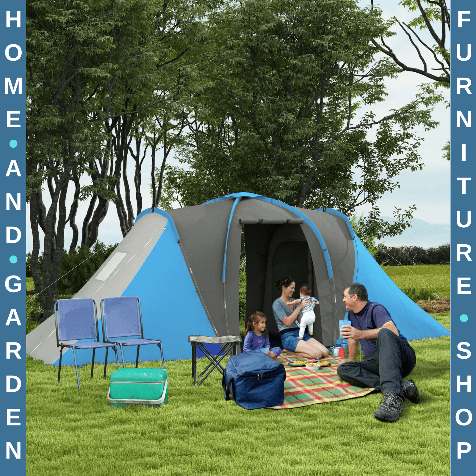 Large Tunnel Camping Tent with 2 Bedrooms Living Area 2000mm Waterproof 4–6 Man - Home and Garden Furniture Shop - rustic - furniture