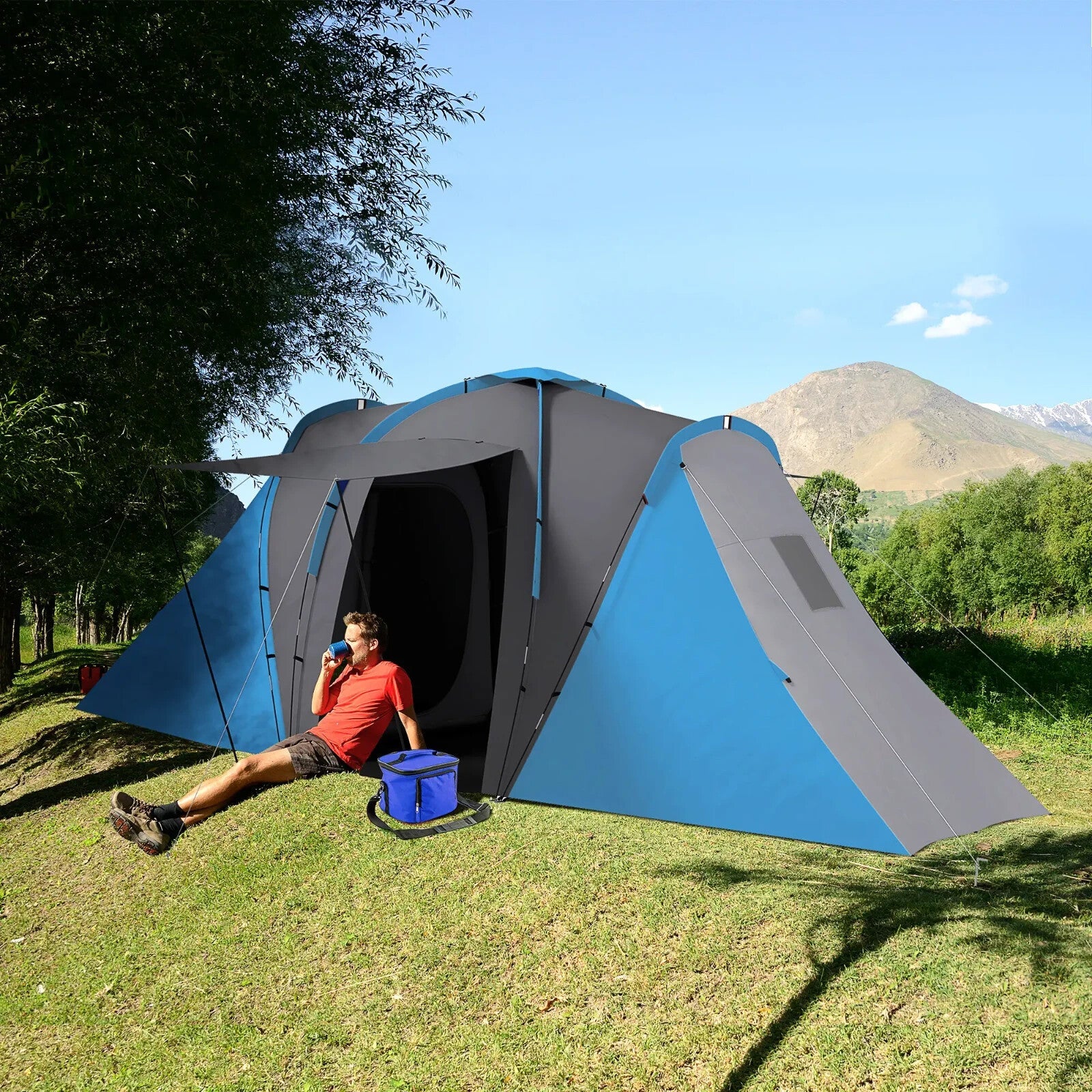 Large Tunnel Camping Tent with 2 Bedrooms Living Area 2000mm Waterproof 4–6 Man - Home and Garden Furniture Shop - rustic - furniture