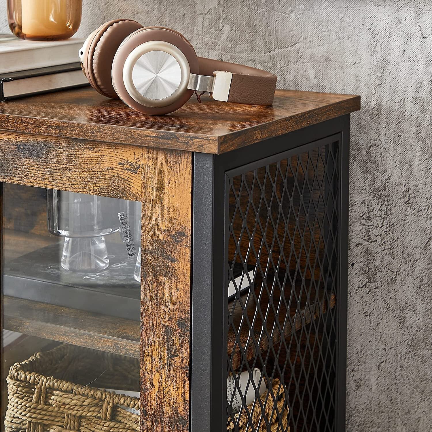 Large Vintage Storage Cabinet Glass Doors Tall Industrial China Cupboard Rustic - Home and Garden Furniture Shop - rustic - furniture