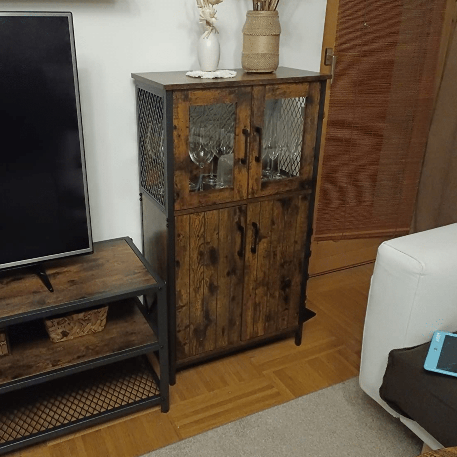 Large Vintage Storage Cabinet Glass Doors Tall Industrial China Cupboard Rustic - Home and Garden Furniture Shop - rustic - furniture