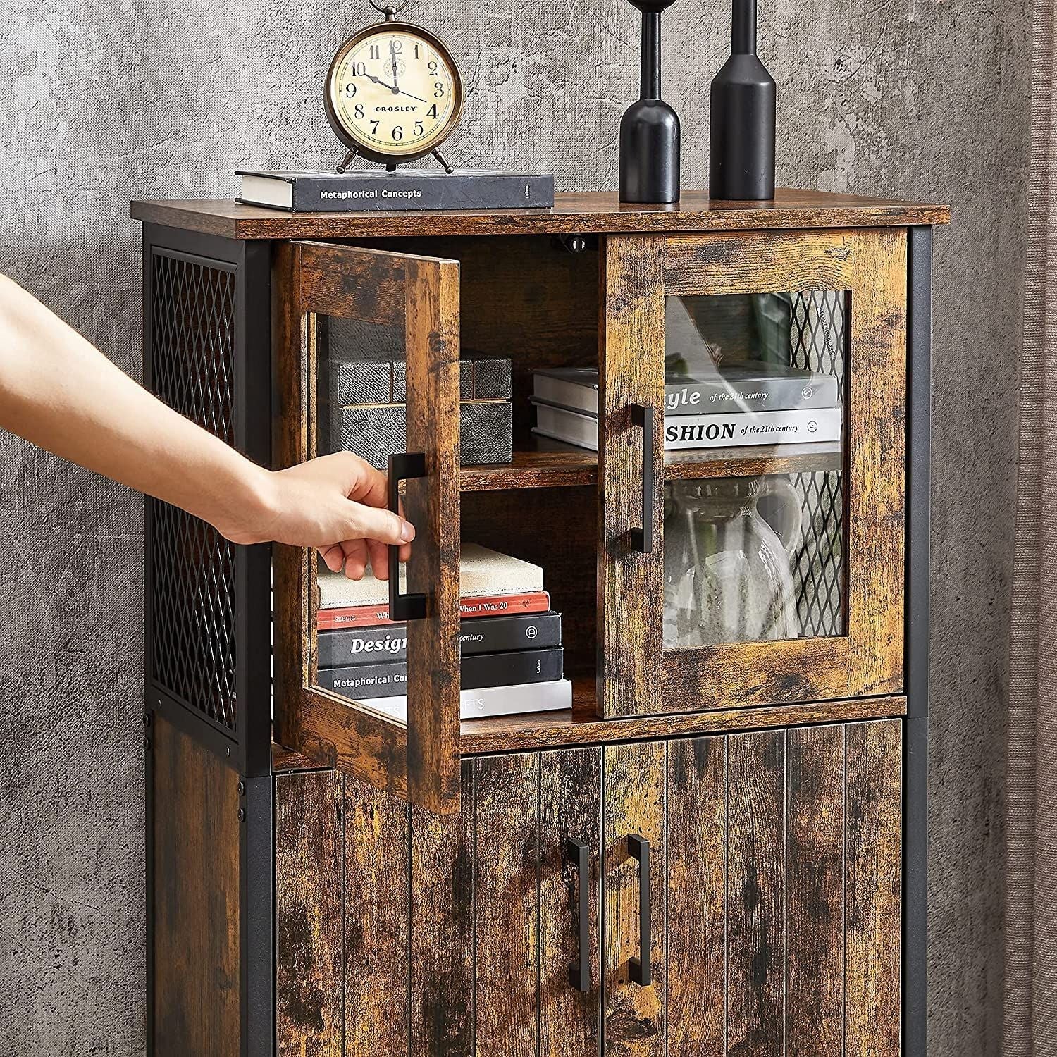 Large Vintage Storage Cabinet Glass Doors Tall Industrial China Cupboard Rustic - Home and Garden Furniture Shop - rustic - furniture