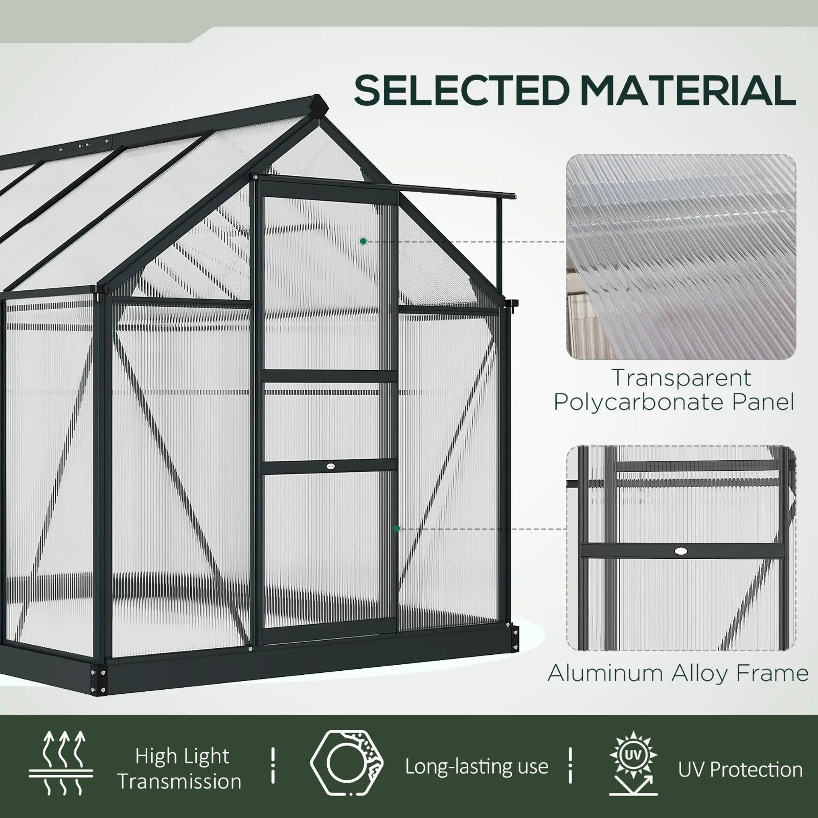 Large Walk In Greenhouse Polycarbonate Panels Aluminium Frame Galvanised Base - Home and Garden Furniture Shop - rustic - furniture