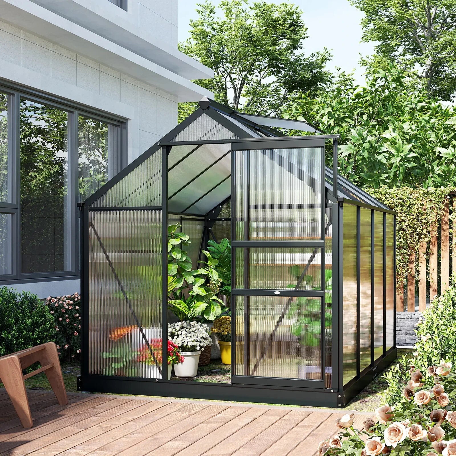 Large Walk In Greenhouse Polycarbonate Panels Aluminium Frame Galvanised Base - Home and Garden Furniture Shop - rustic - furniture